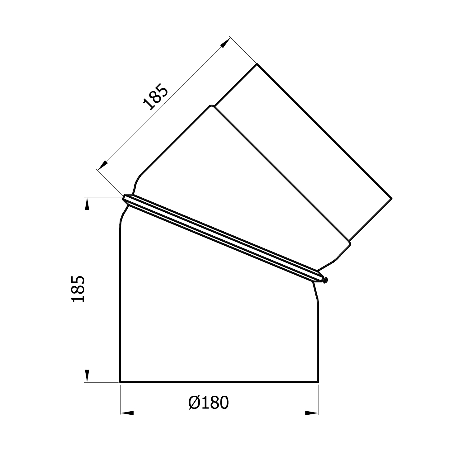 Raik Rauchrohrbogen / Ofenrohr 180mm - 0° - 45° ohne Reinigungsöffnung schwarz