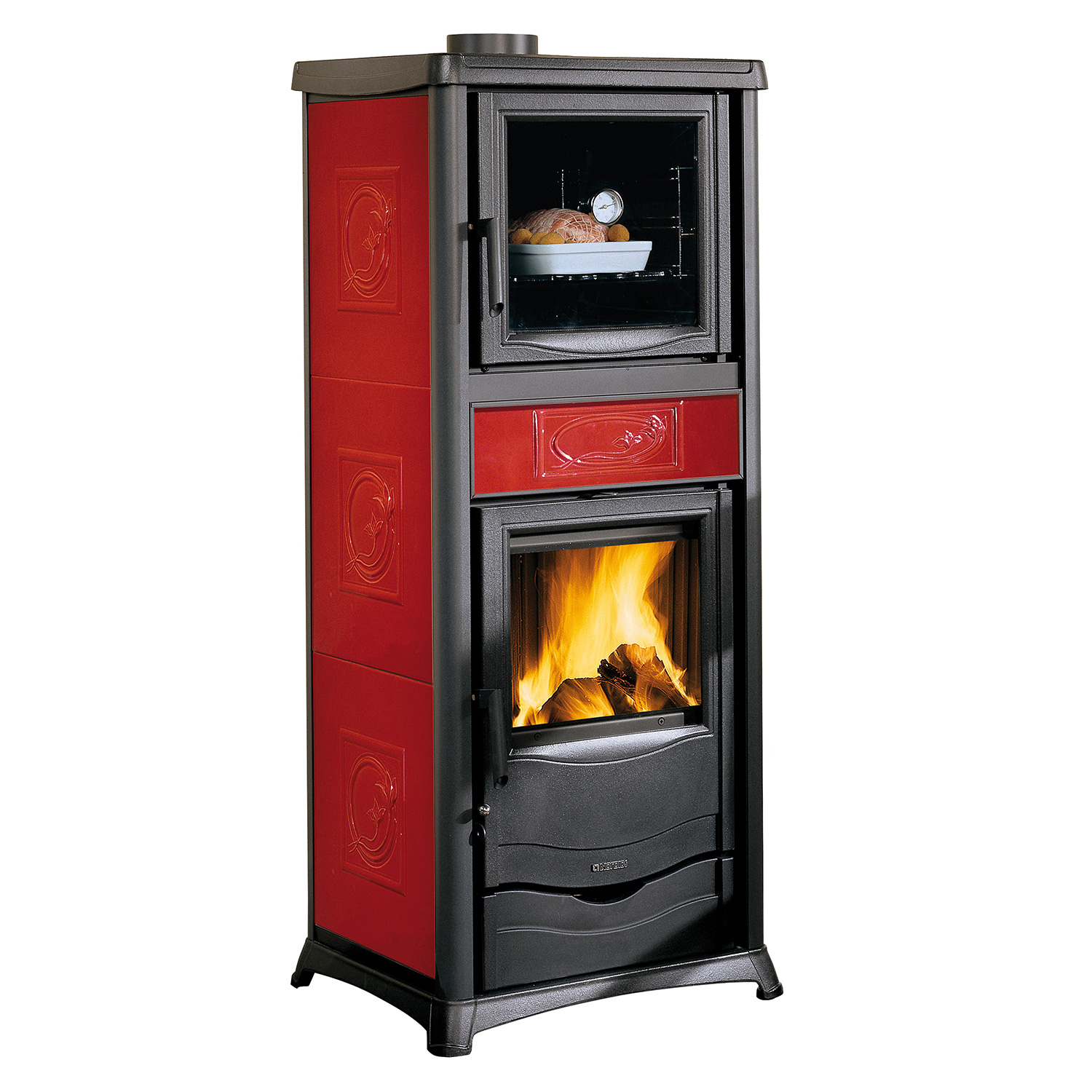 La Nordica Termorossella Plus Forno DSA 4.0 Wasserführender Kaminofen Liberty Bordeaux Komplett-Set + Solarthermie-Set 4 (15,17 m²) + Pufferspeicher TPSR 825 + 1 SWT