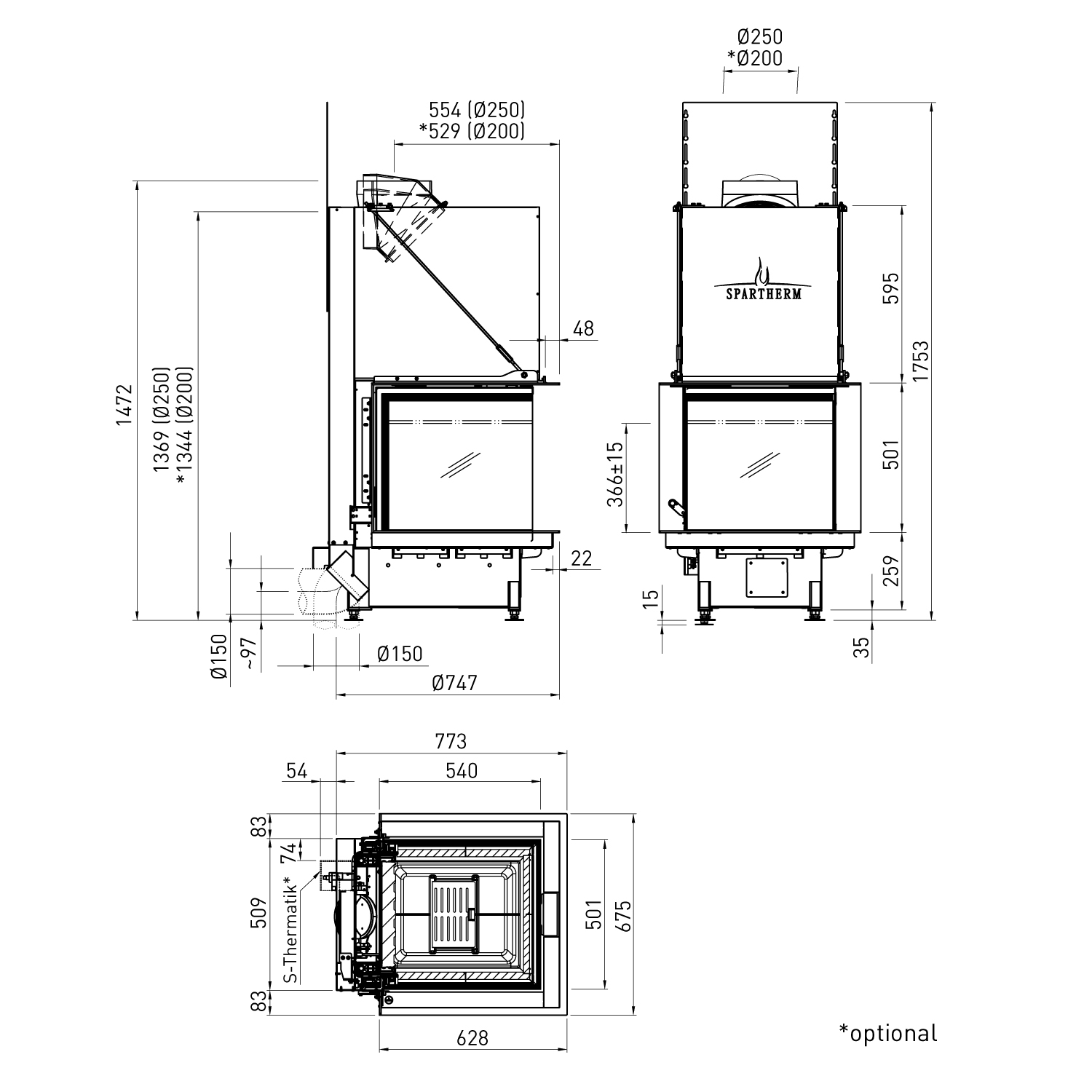 Spartherm Premium A-U-50h Kamineinsatz RRA Ø 250 mm