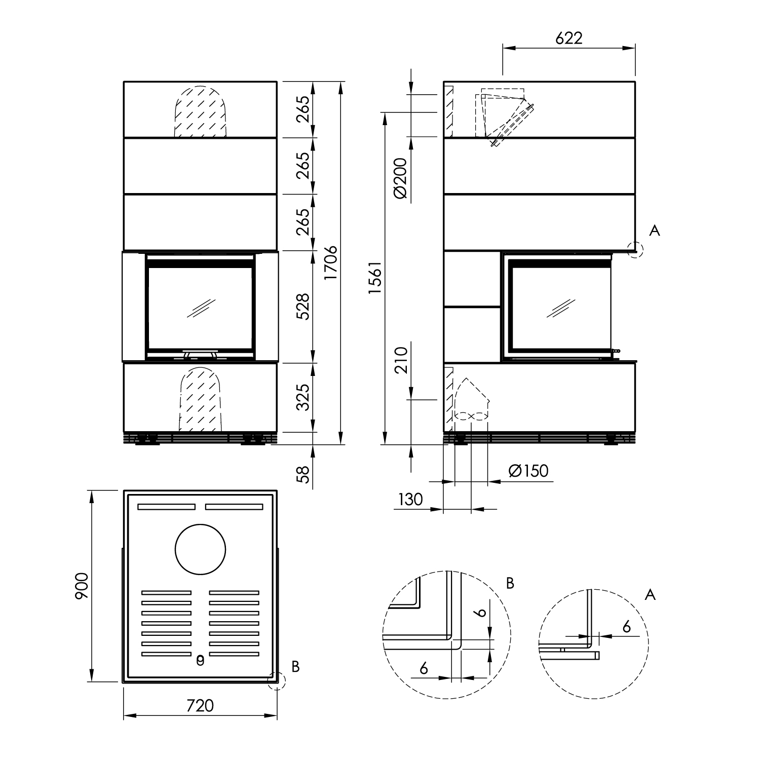 Spartherm SIM 1/3 Arte U-50h-4S Kaminbausatz Natur