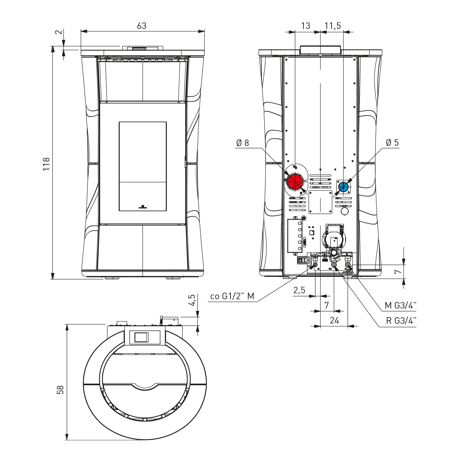 Edilkamin Cherie H 14 Evo Wasserführender Pelletofen Keramik Bordeaux Komplett-Set Pufferspeicher TPSM 600