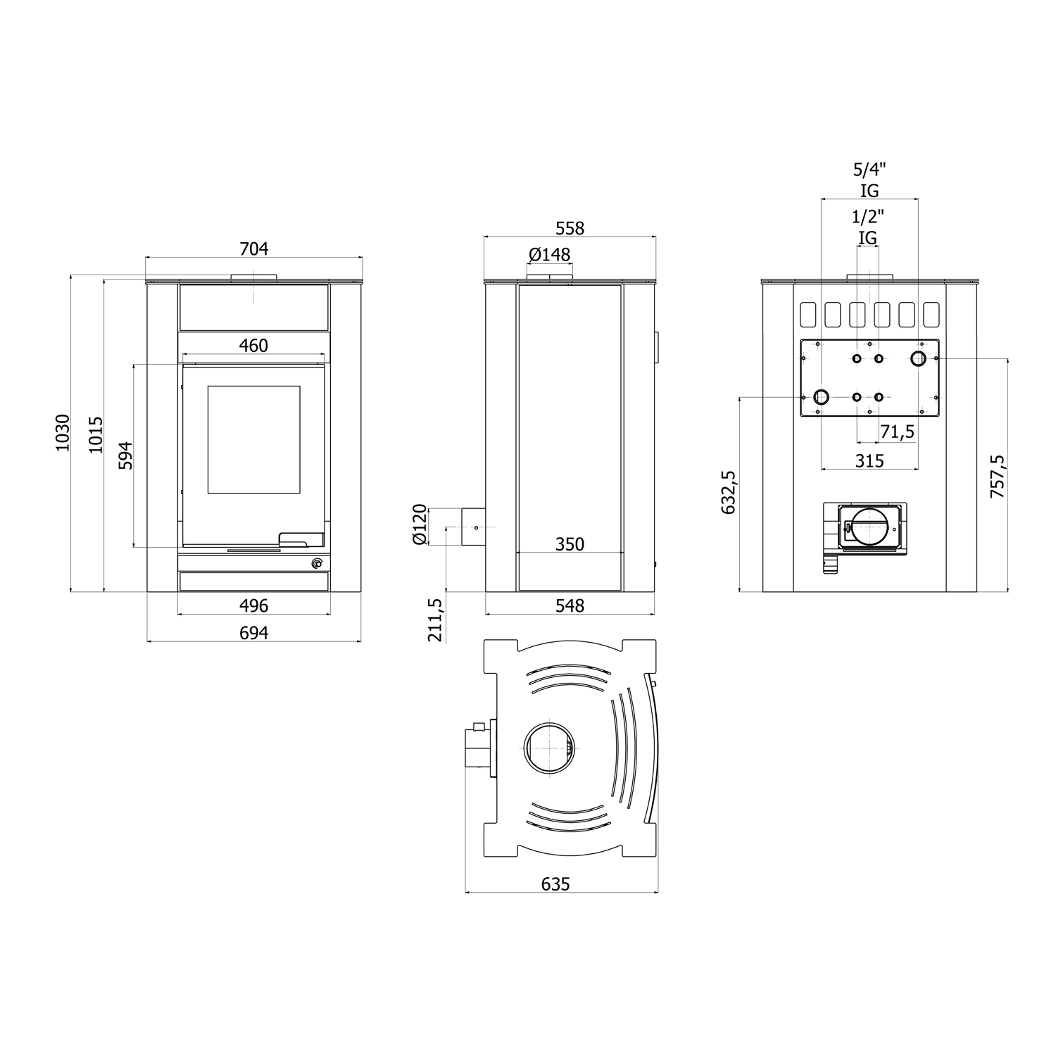 Aquaflam Vario Kalmar Basic Wasserführender Kaminofen Grey 11/5 kW