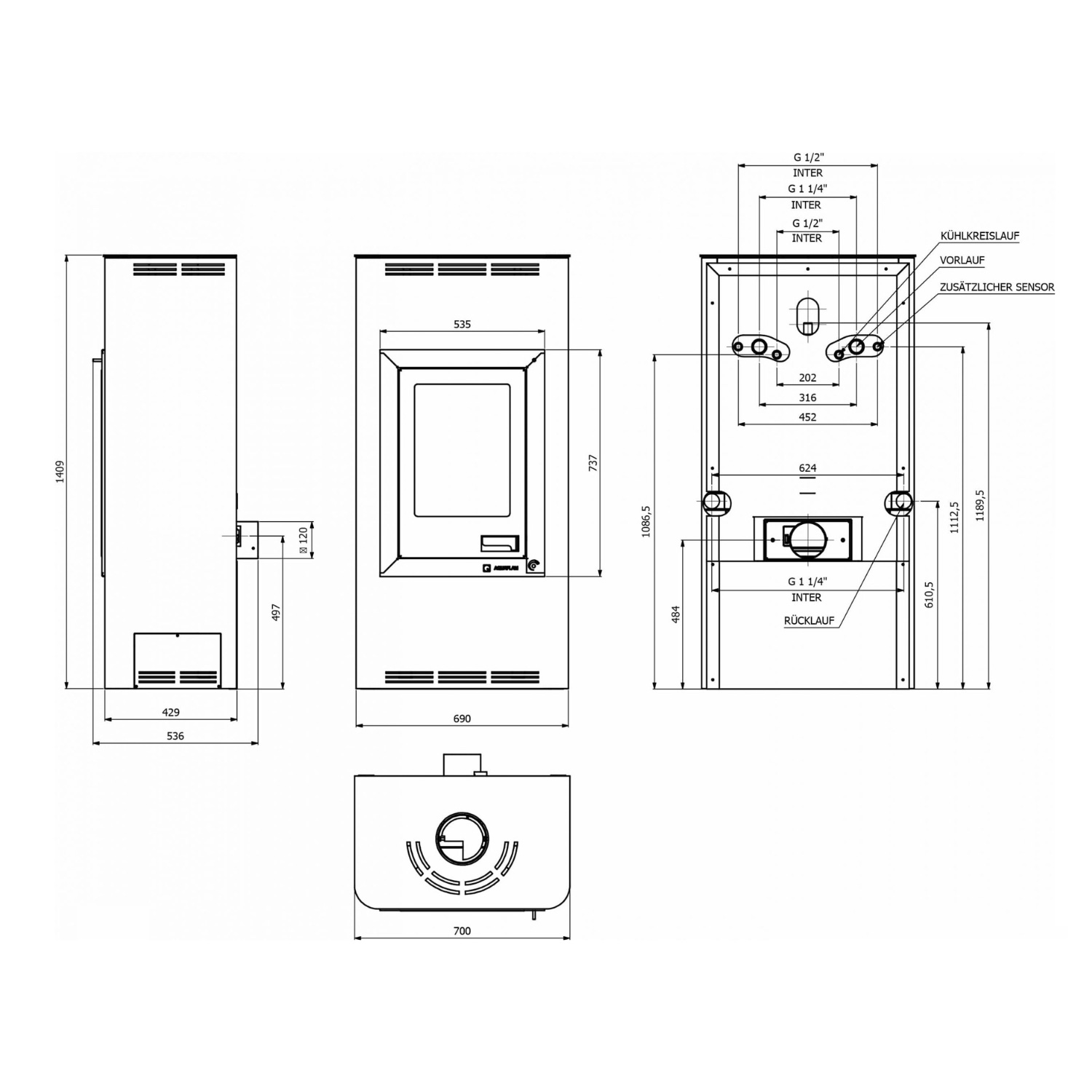 Aquaflam 7 Basic Wasserführender Kaminofen Black