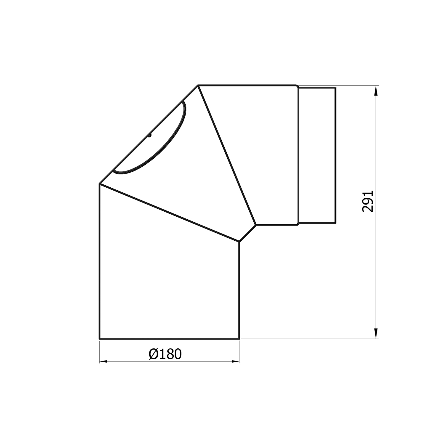 Raik Rauchrohrbogen / Ofenrohr 180mm - 90° mit Reinigungsöffnung schwarz