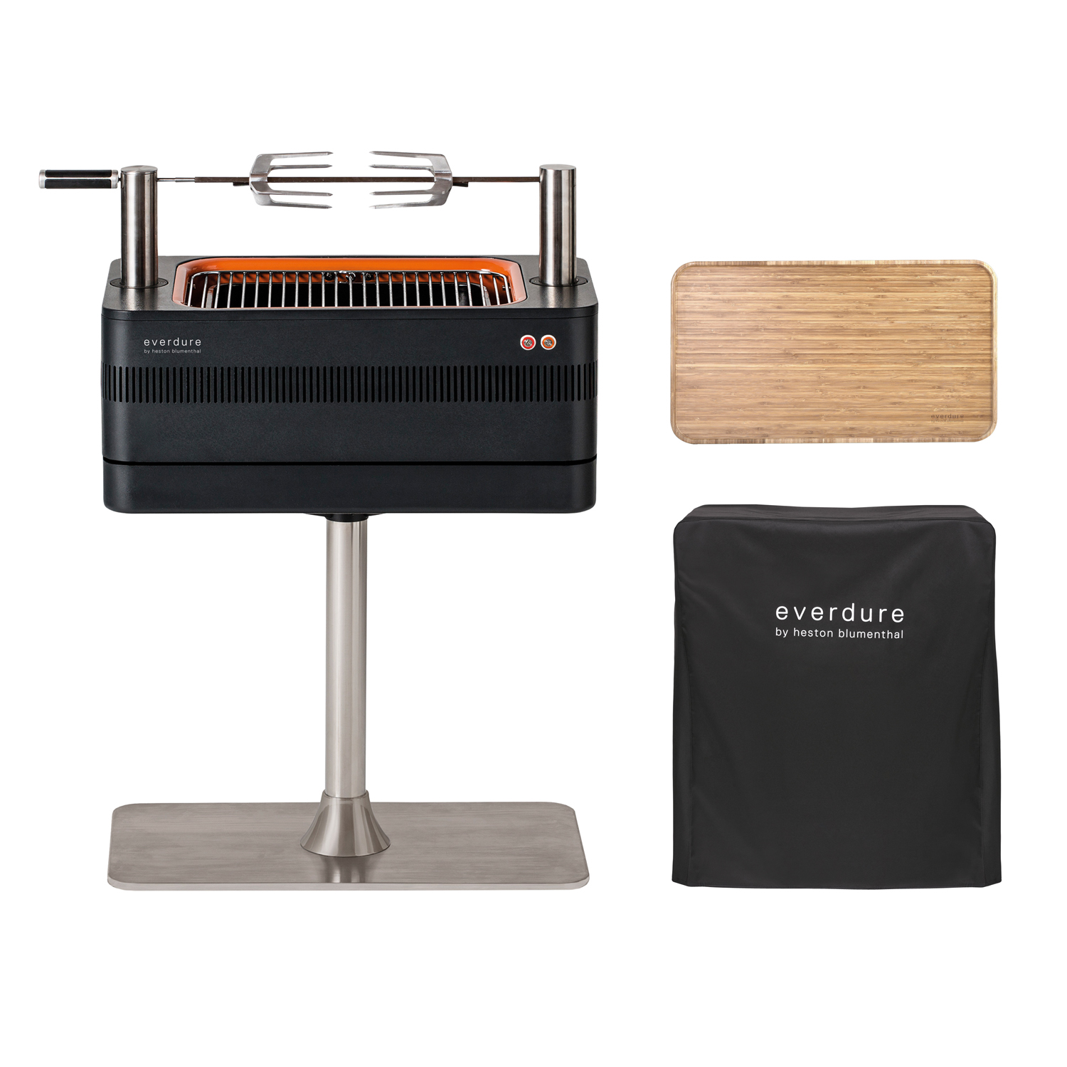 Everdure FUSION Holzkohlegrill + Abdeckhaube + Bambustischplatte