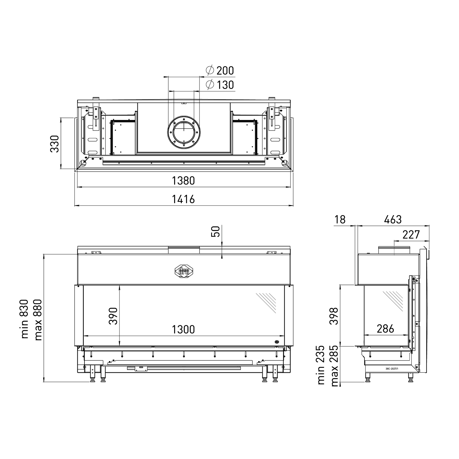 Spartherm DRU Metro 130XT/3 RCH Gas-Kamineinsatz G20 / Schwarz