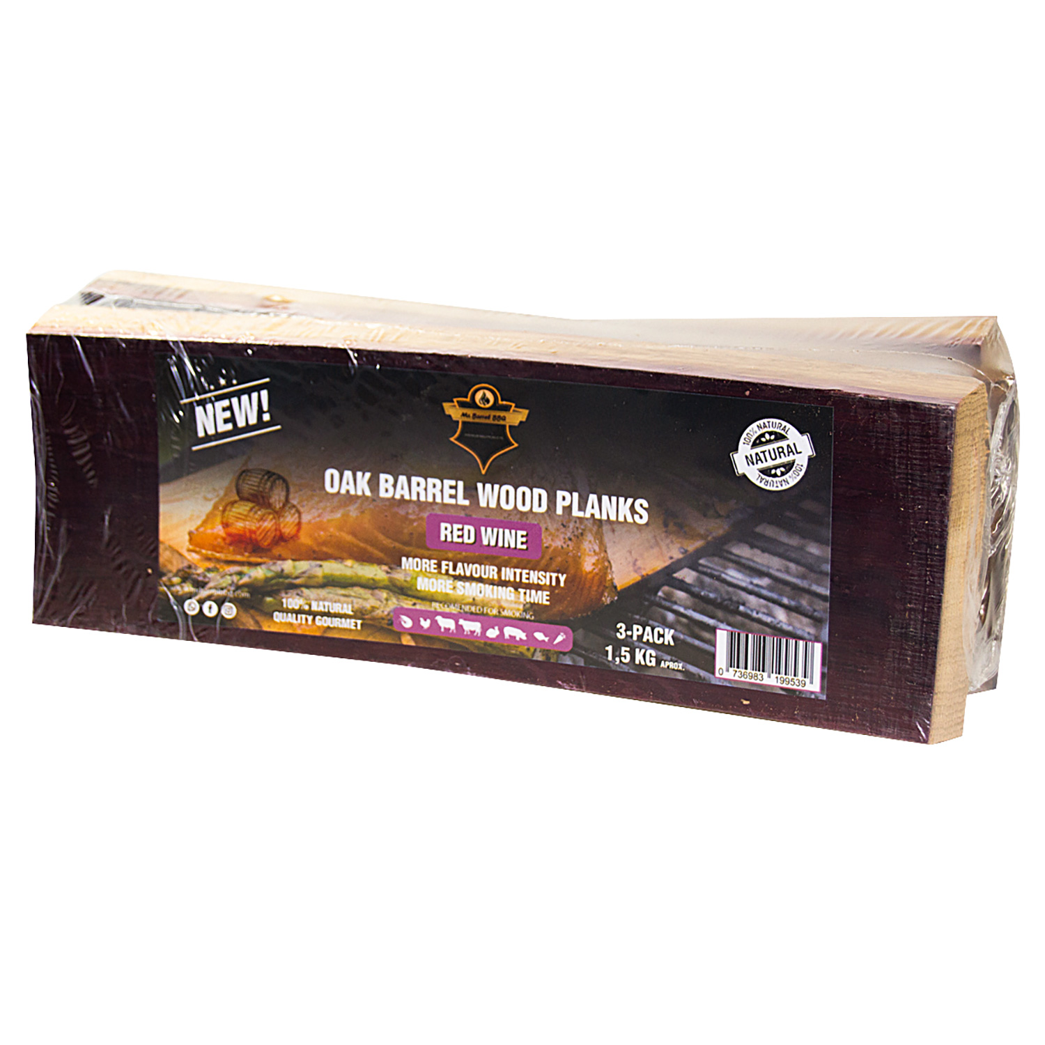 Mr. Barrel BBQ Planks L Red Wine, 3er-Set