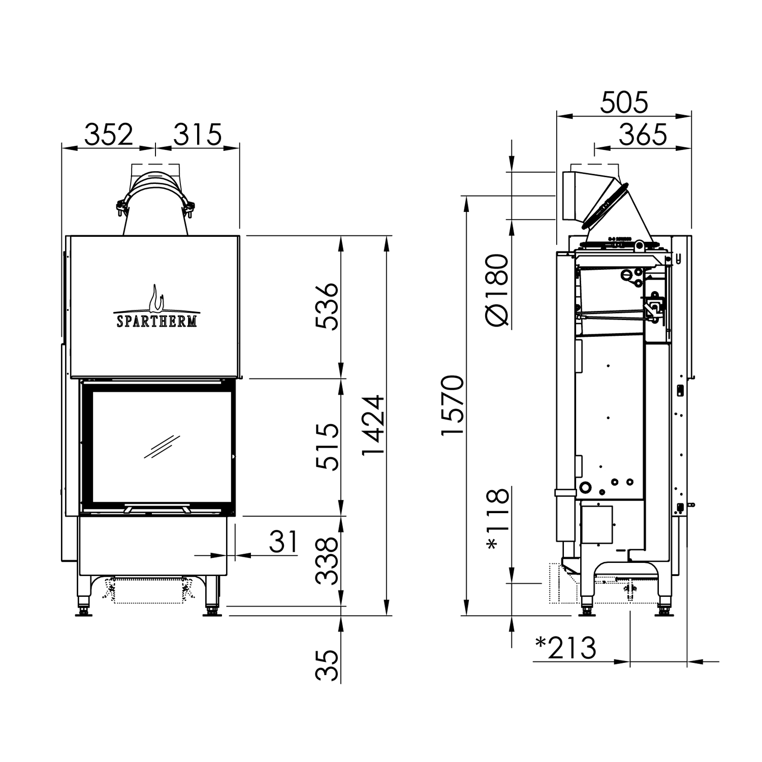 Spartherm Varia 2R-55h Kamineinsatz Ecke