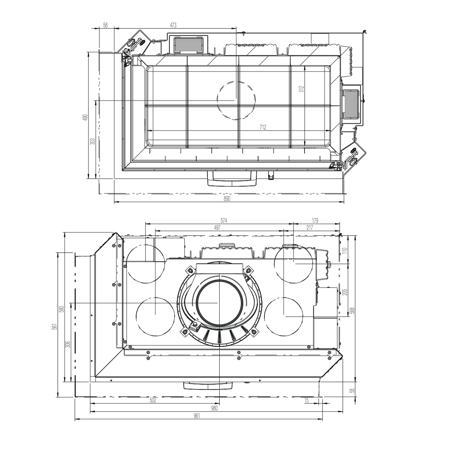 Austroflamm 89x49x45 S 2.0 Kamineinsatz Ecke links Feuerraum Schwarz