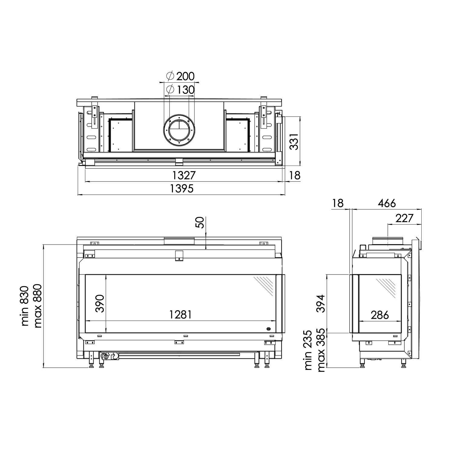 Spartherm DRU Metro 130XT/2 RCH Gas-Kamineinsatz G25 / Rechts / Schwarz