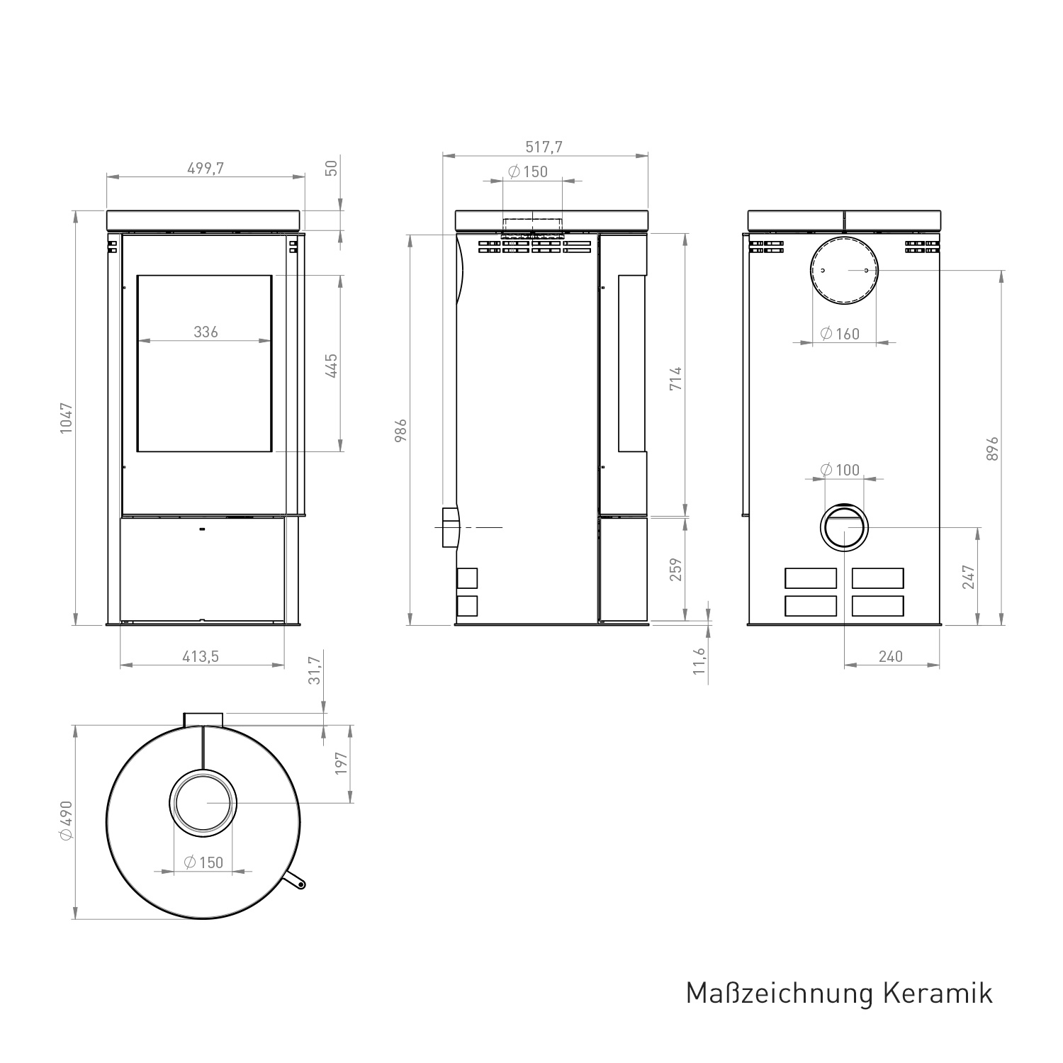 Fireplace Rondale Kaminofen Stahl Schwarz | Topplatte Keramik Schwarz