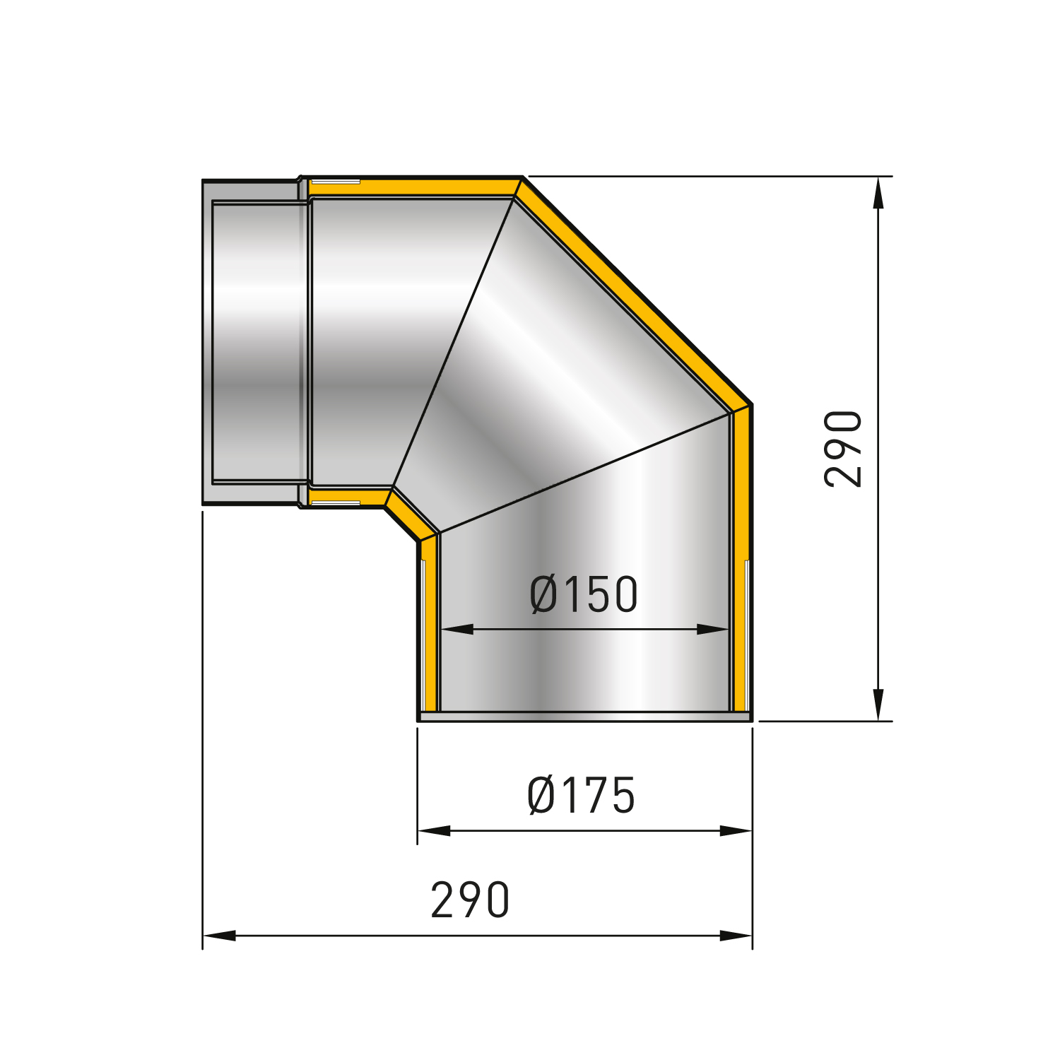 Raik Rauchrohrbogen / Ofenrohr Izoker doppelwandig mit Isolierung, Durchmesser 150 mm, 90°, Schwarz