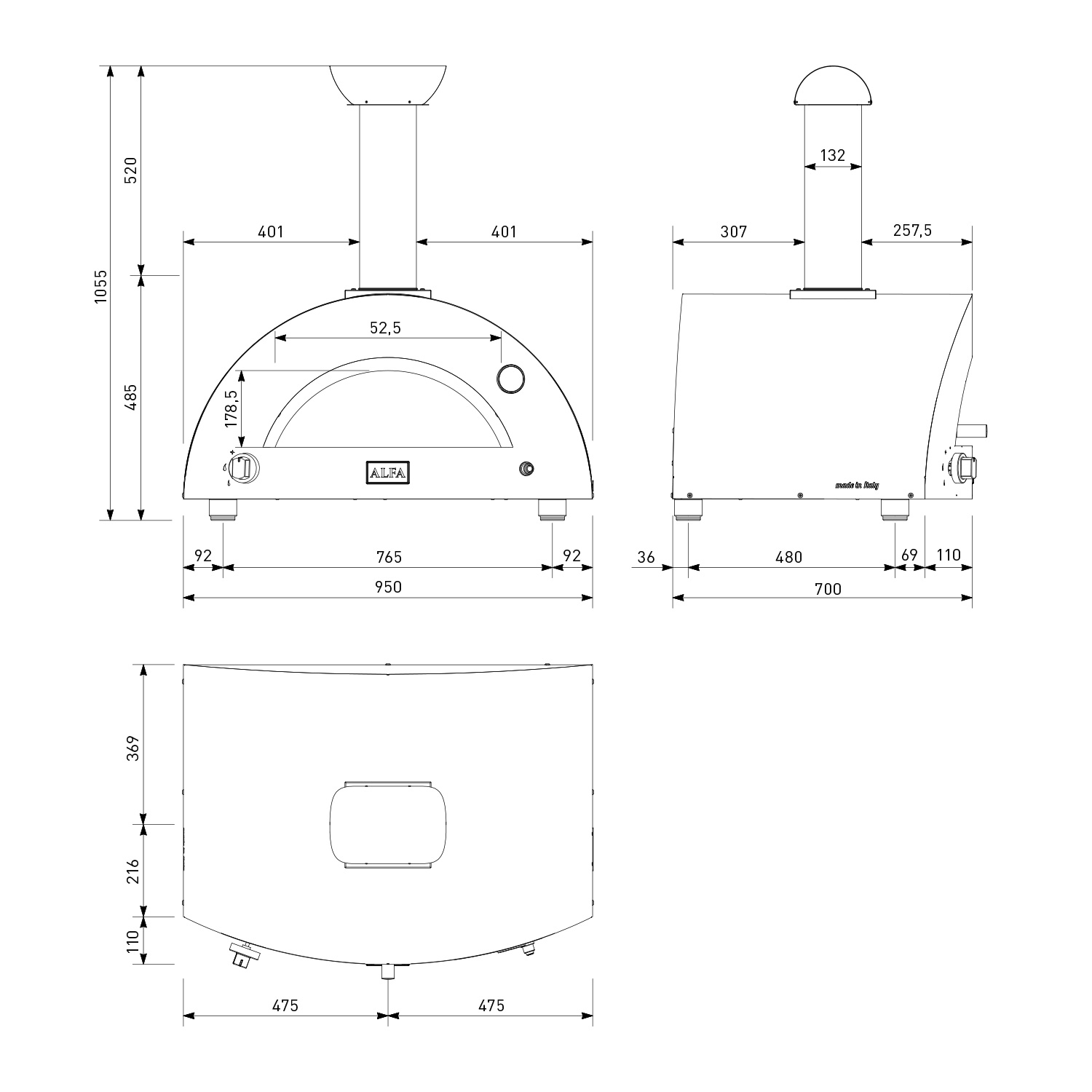 Alfa Moderno 2 Pizze Hybrid-Pizzaofen Grau ohne Unterbau