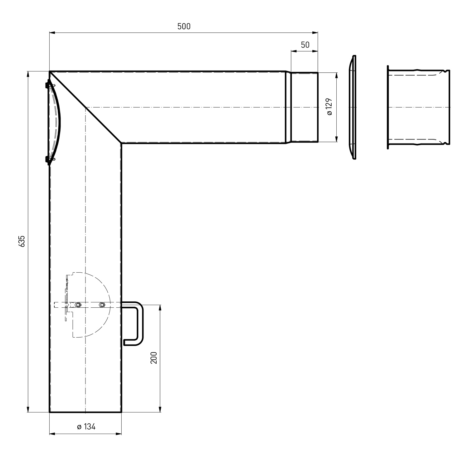 Raik Rauchrohr- / Ofenrohrset eckig 130mm Schwarz 2-teilig