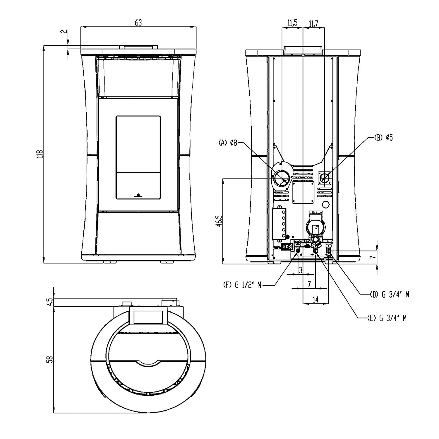 Edilkamin Cherie H 14 Evo Wasserführender Pelletofen Stahl Dunkelgrau Komplett-Set Kombispeicher THKE/F 600