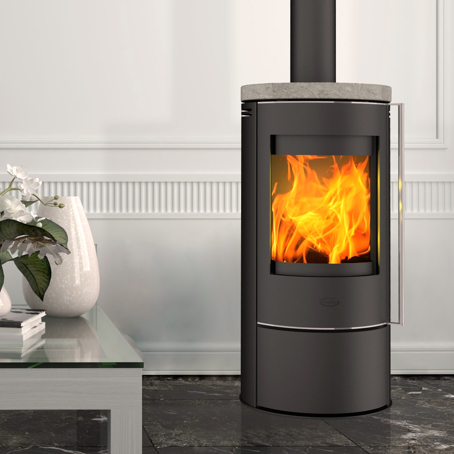 Fireplace Rondale Kaminofen Stahl Schwarz | Topplatte Speckstein