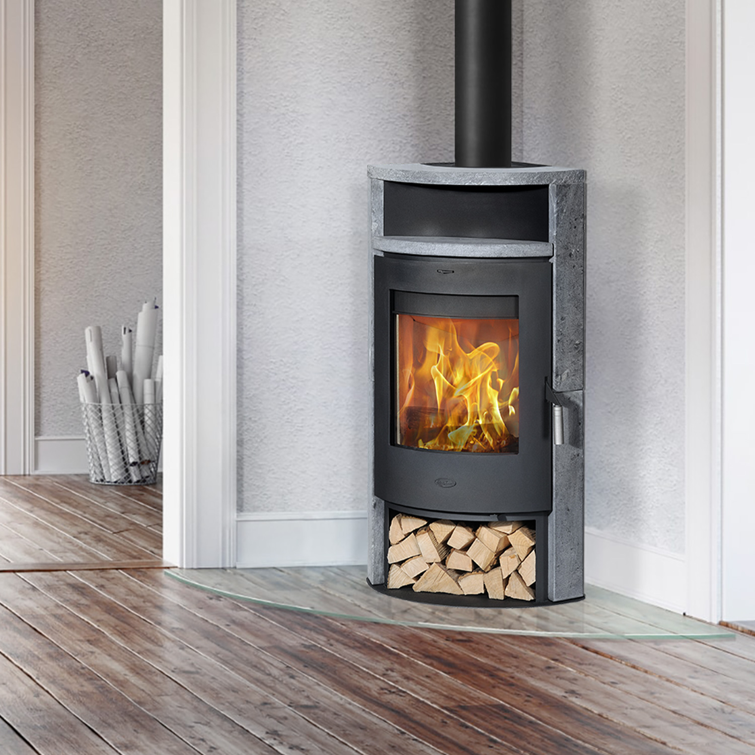 Fireplace Samba Eckkaminofen Stahl Schwarz Speckstein