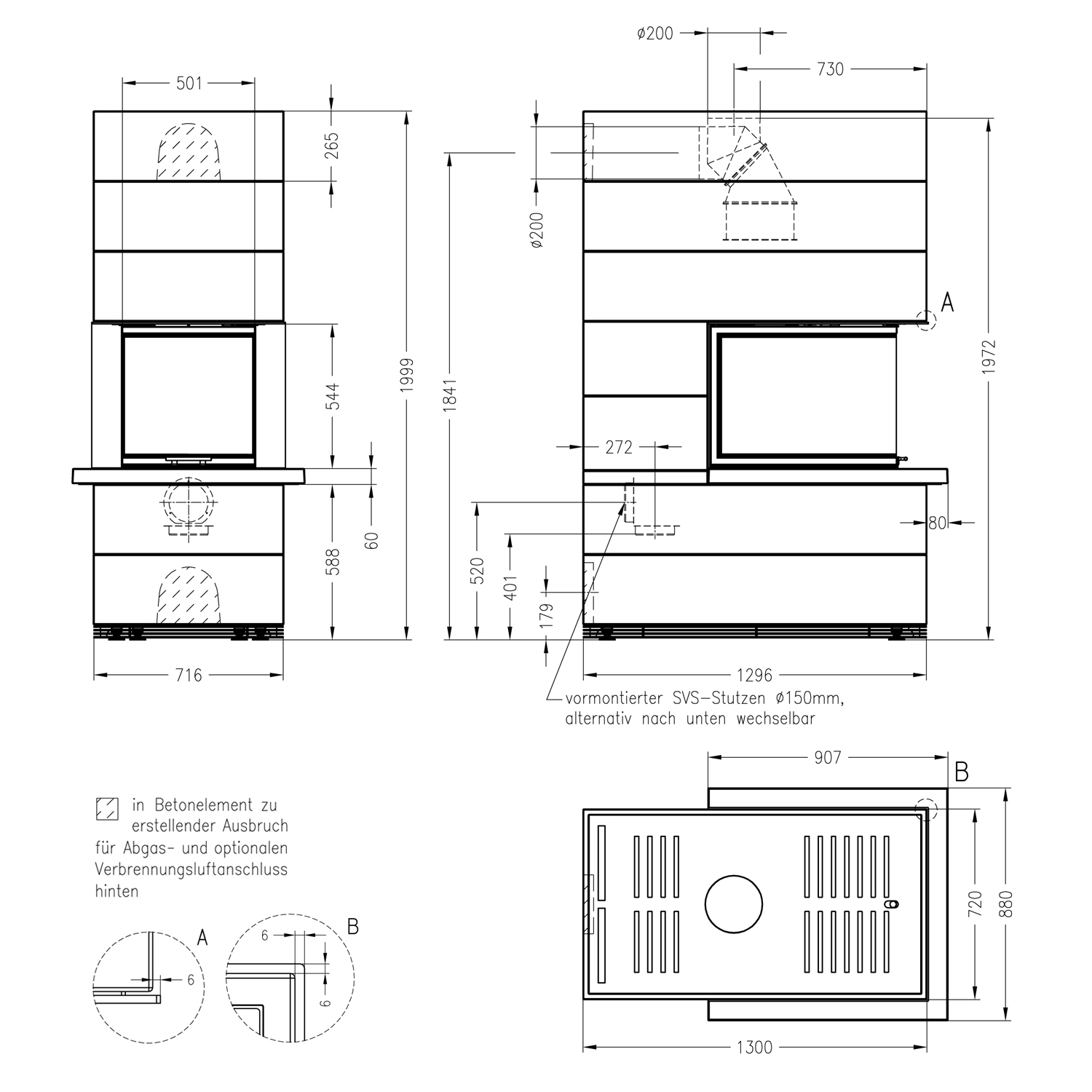 Spartherm Kaminbausatz SIM 1/3/Arte U-70h-4S Natur