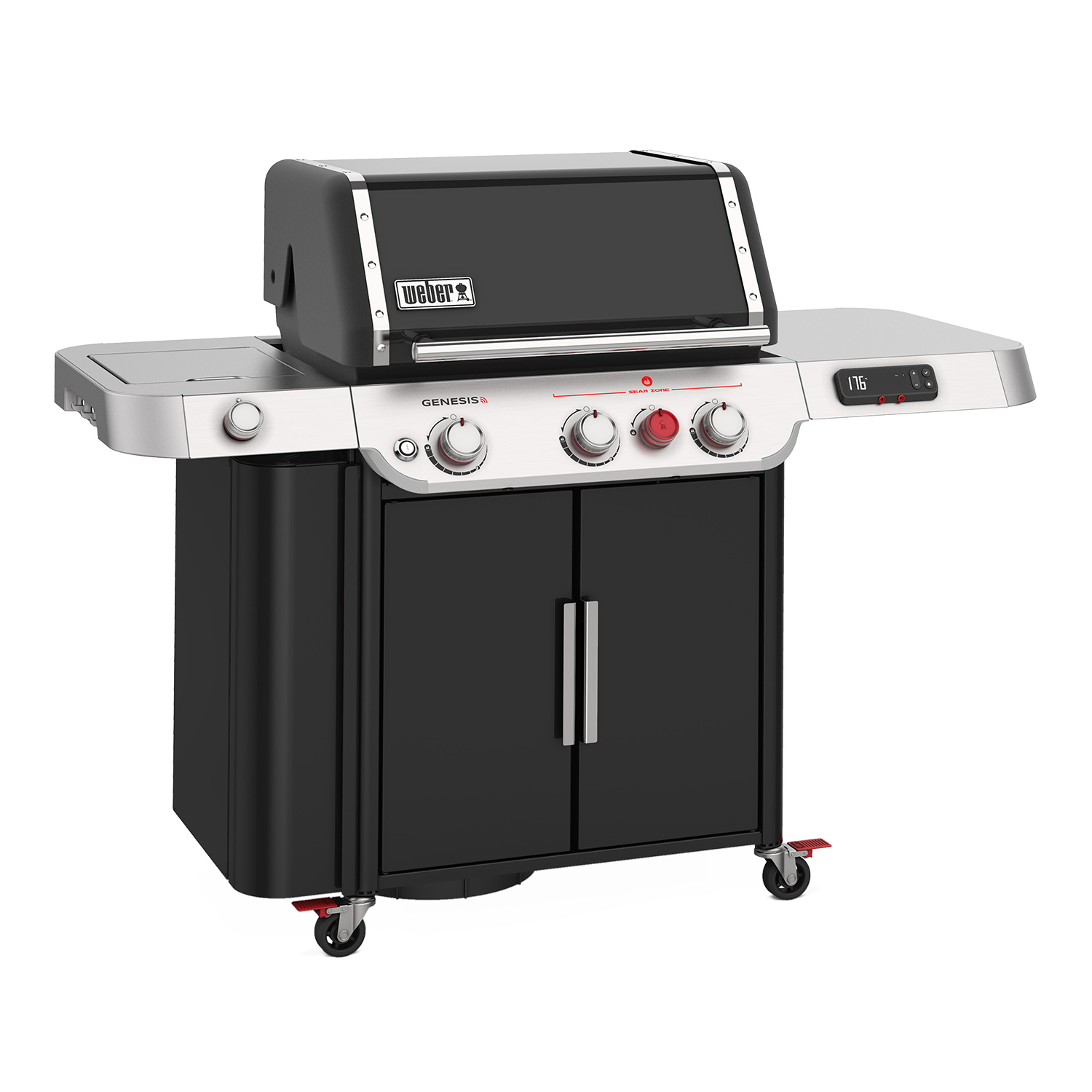 Weber Genesis EX-335 Smart Gas-Grillstation Schwarz + CRAFTED Grillkorb + CRAFTED Glasierter Pizzastein + CRAFTED Sear Grate