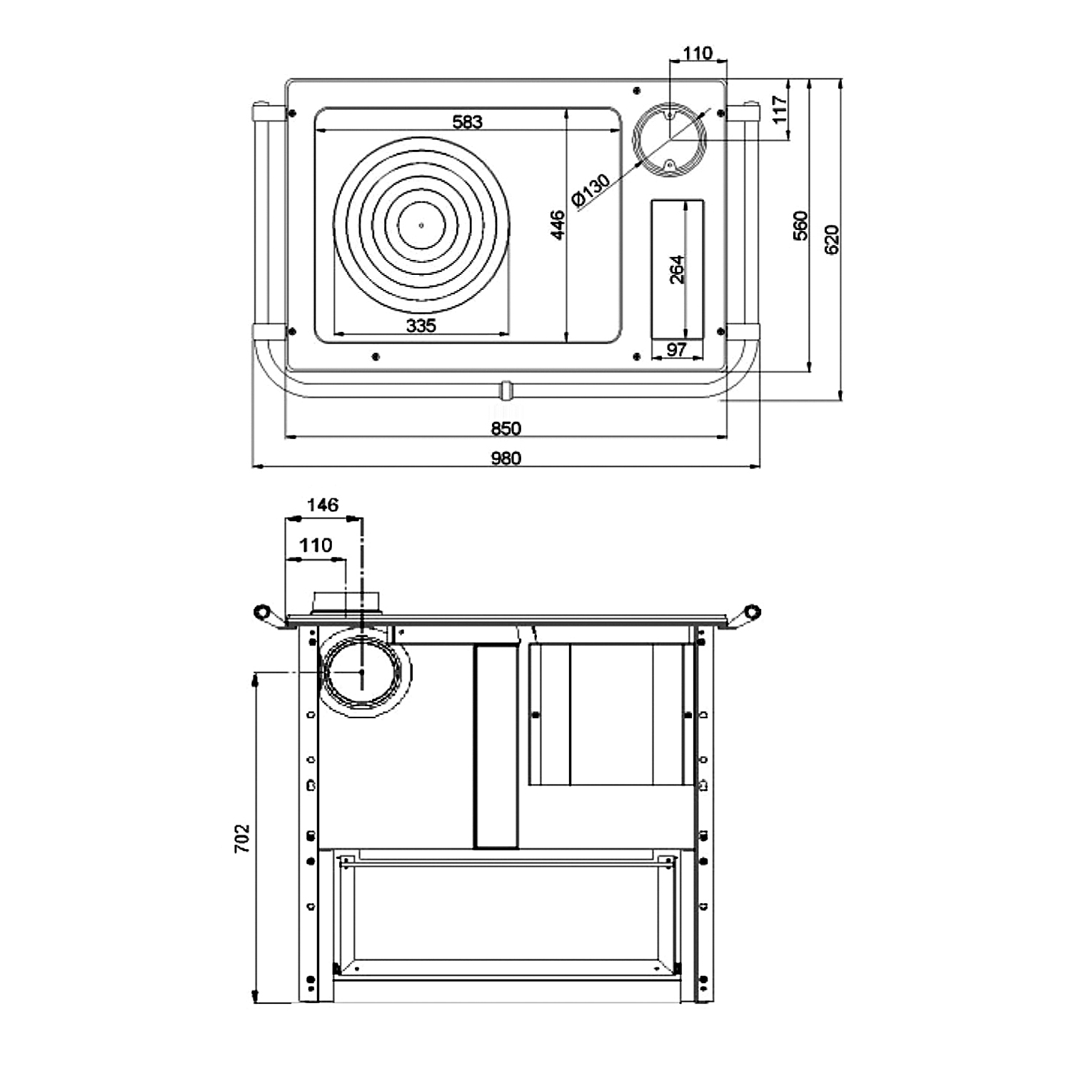 Wamsler K 85 F Küchenofen Stahl Weiß, Backfach rechts