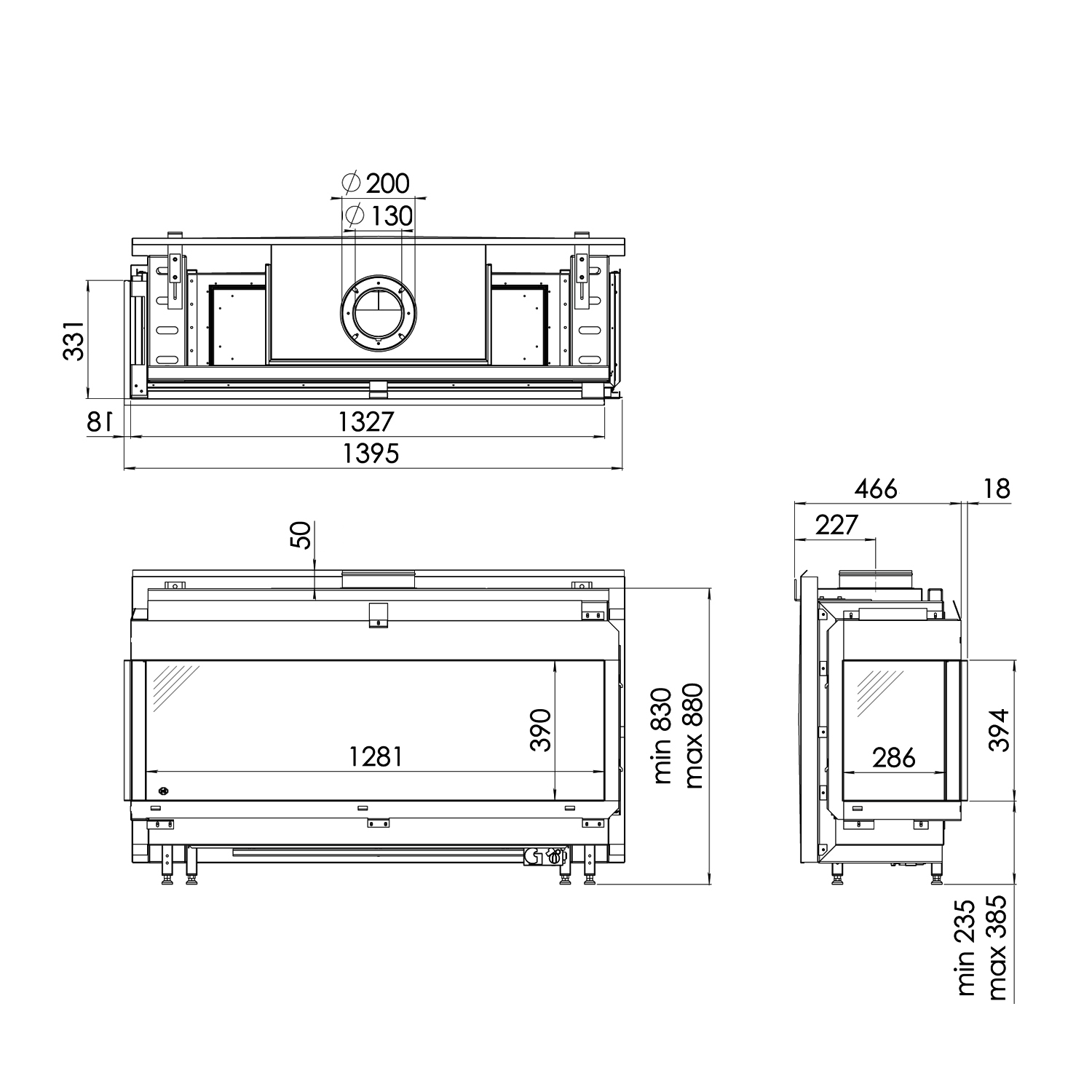 Spartherm DRU Metro 130XT/2 RCH Gas-Kamineinsatz G31 / Links / Ceraglas