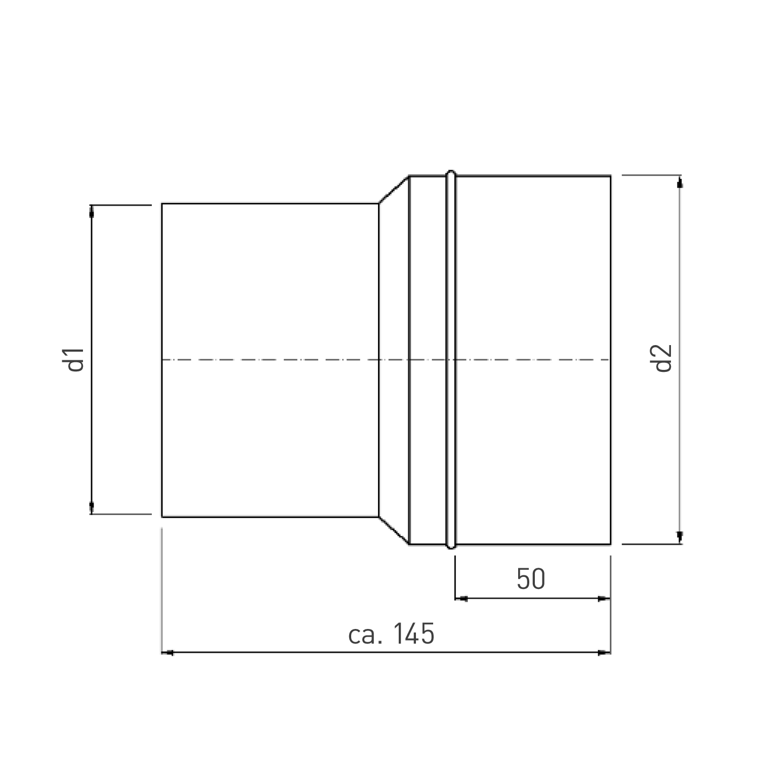 Raik Rauchrohr / Ofenrohr Emaille Erweiterung 120mm - 150mm Schwarz