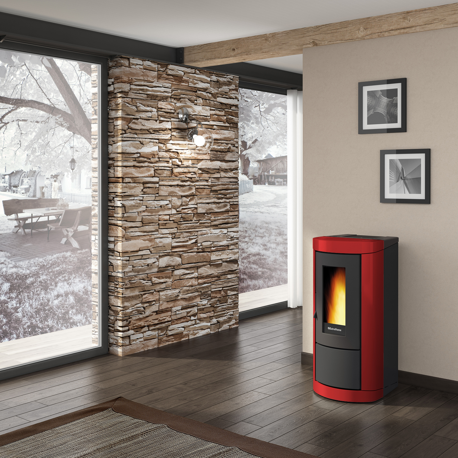 Extraflame Evolution Line Mietta Pelletofen Stahl Bordeaux