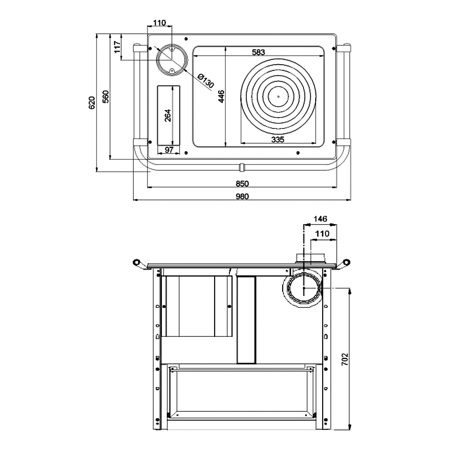 Wamsler K 85 F Küchenofen Keramik Rot, Backfach links