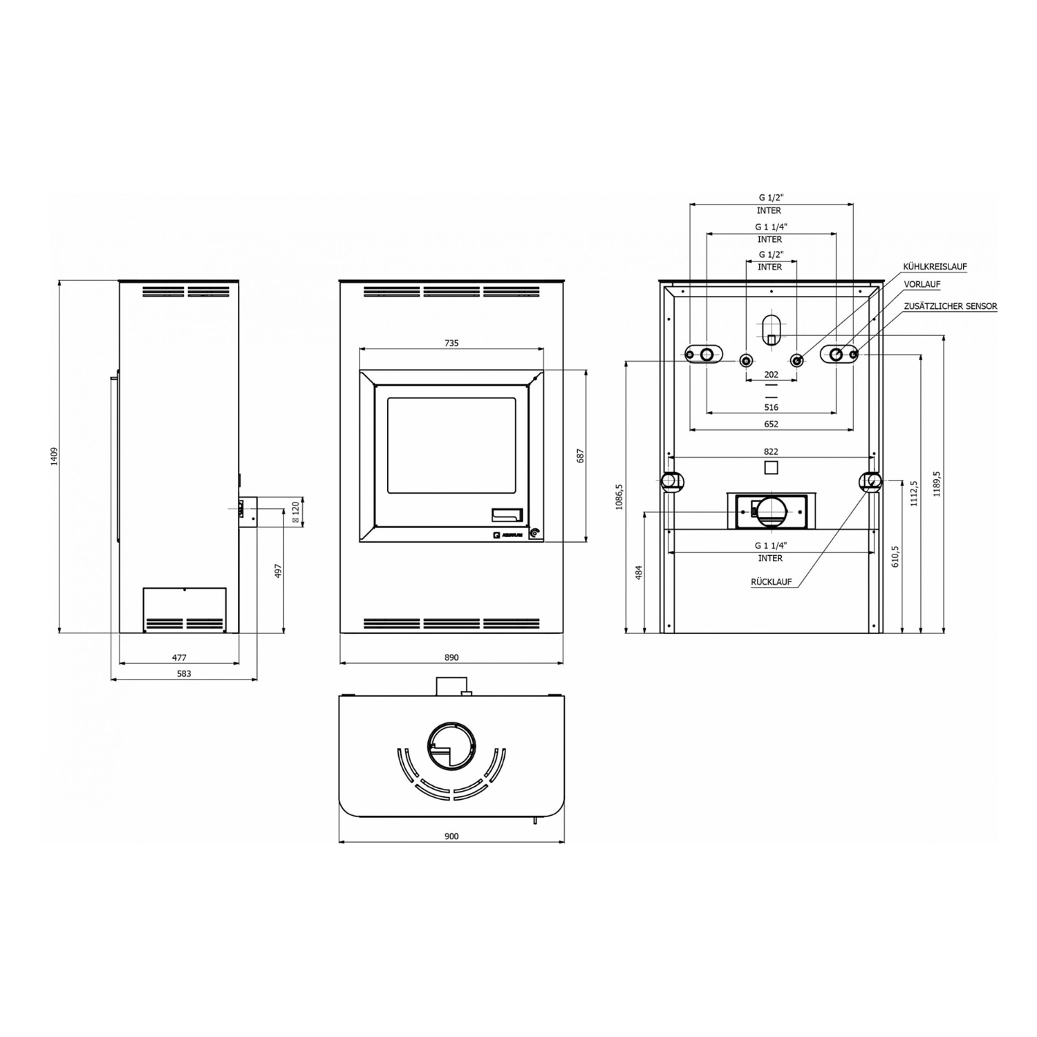 Aquaflam 25 Automatic Wasserführender Kaminofen Black