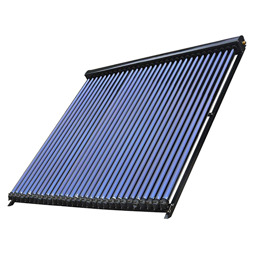 Ein Solarthermiepanel mit blauen Vakuumröhren, die parallel angeordnet sind