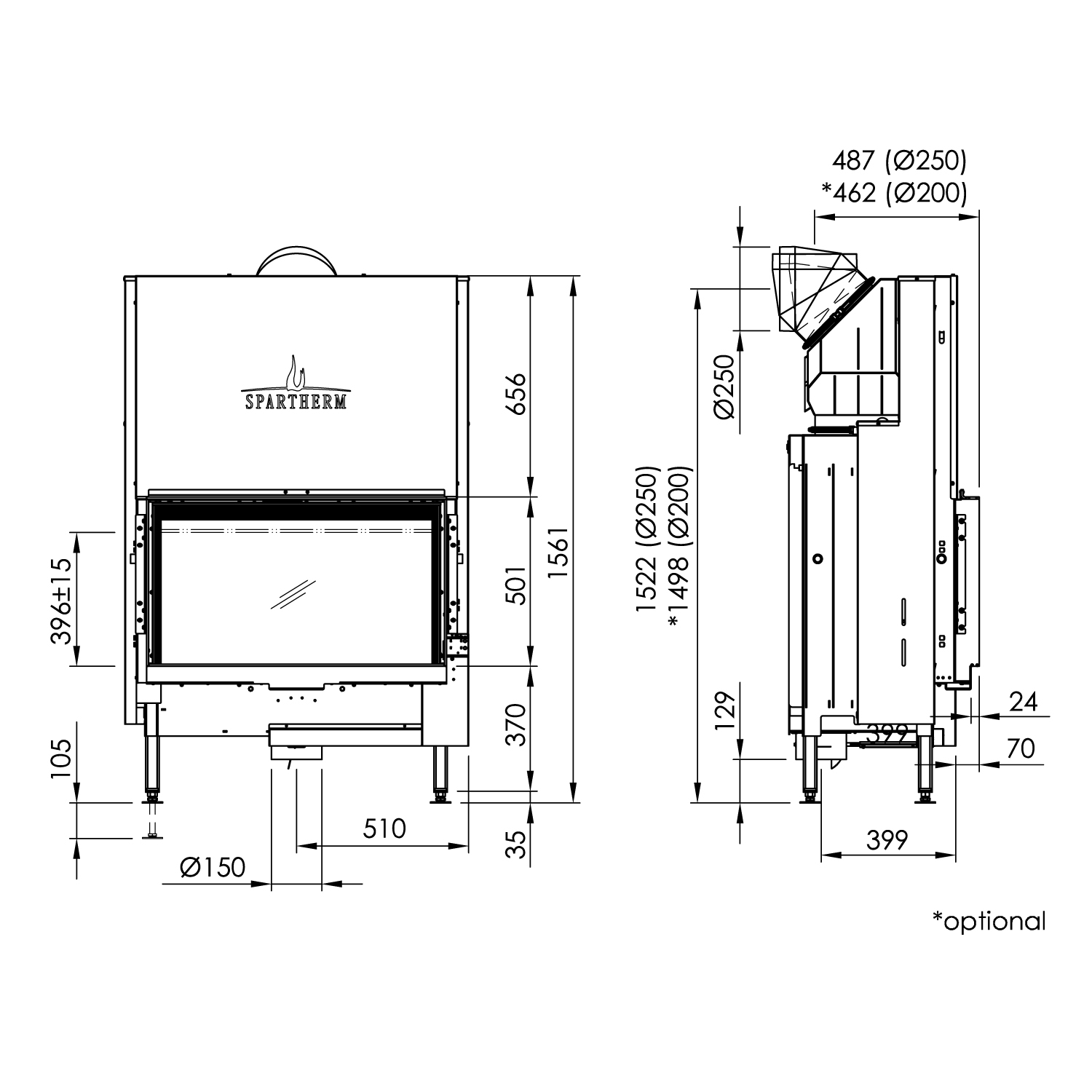 Spartherm Premium V-1V-87h Kamineinsatz RRA Ø 250 mm