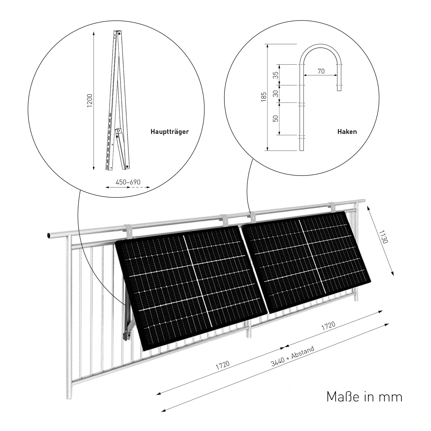 Balkonkraftwerk 600/800 W Komplett-Set mit Halterung