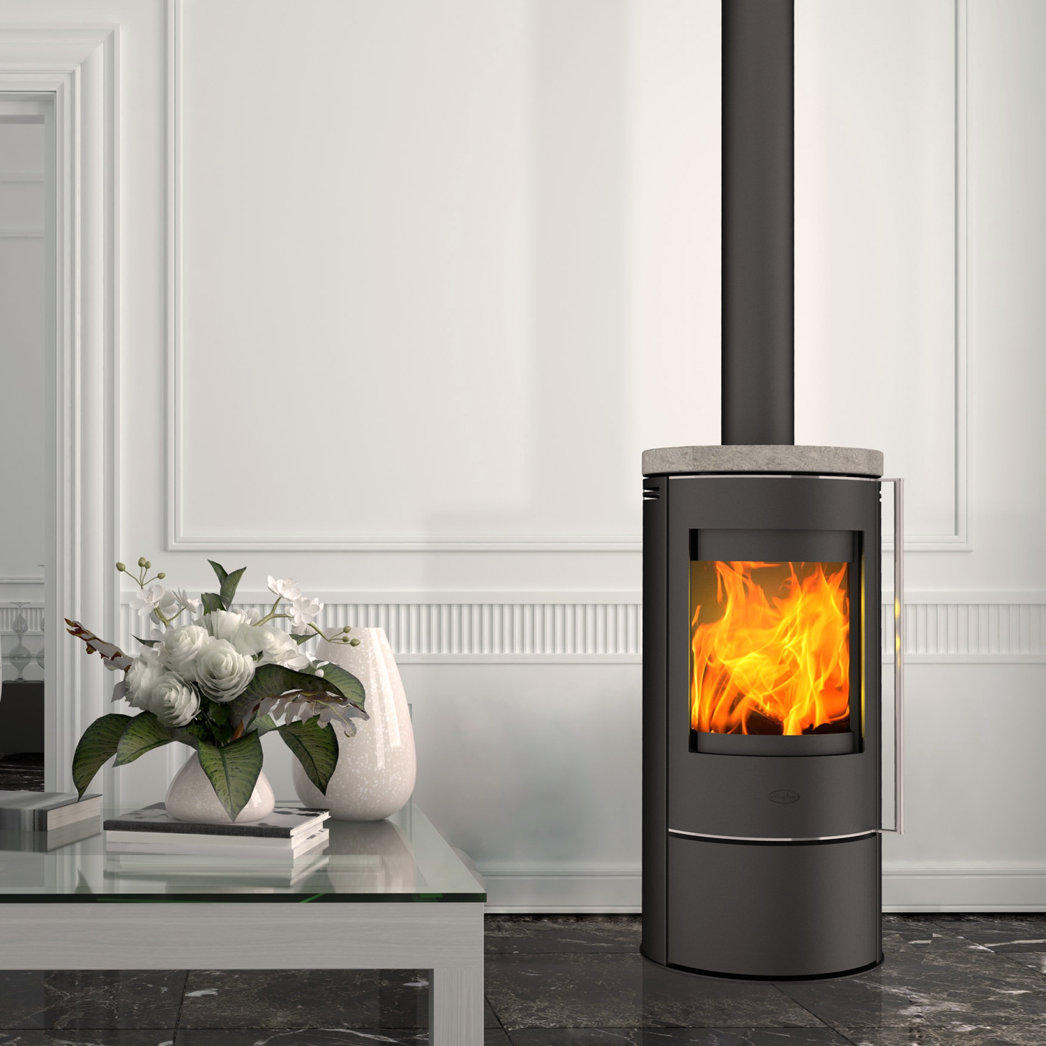 Fireplace Rondale Kaminofen Stahl Schwarz | Topplatte Speckstein