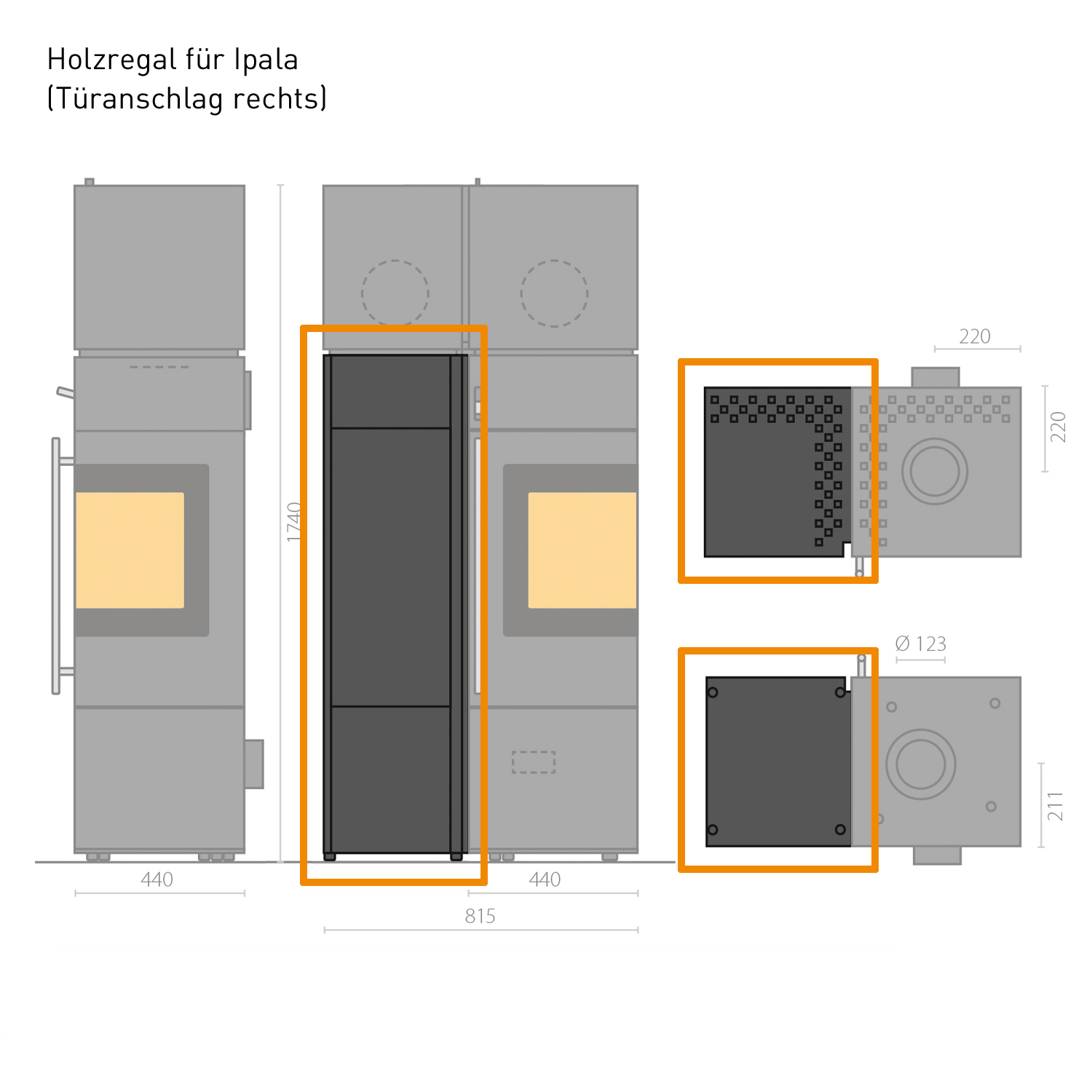 Olsberg Regal links für Ipala Compact mit Türanschlag rechts