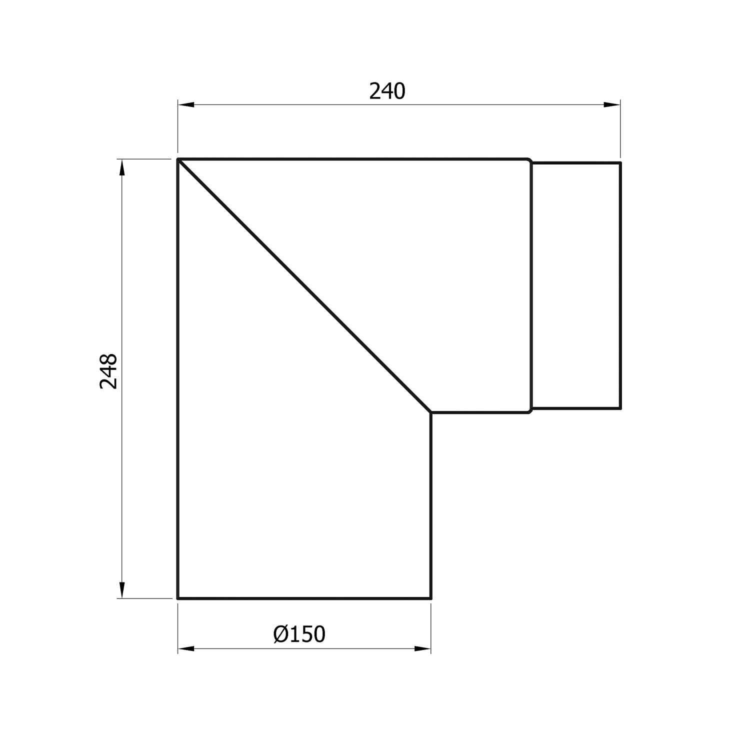 Raik Rauchrohrbogen / Ofenrohr 150mm - 90° zweiteilig schwarz