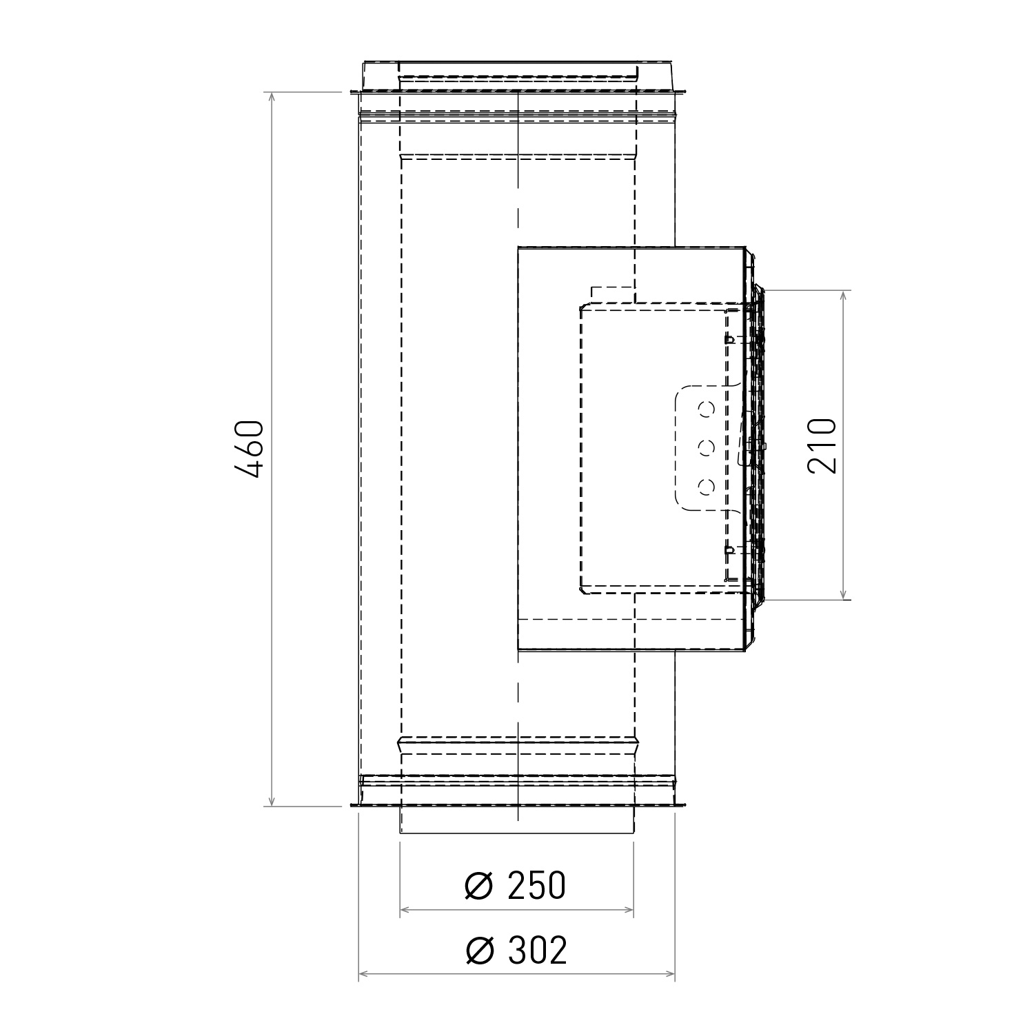 Opsinox Edelstahlschornstein 250mm Längenelement mit BK Revisionsöffnung