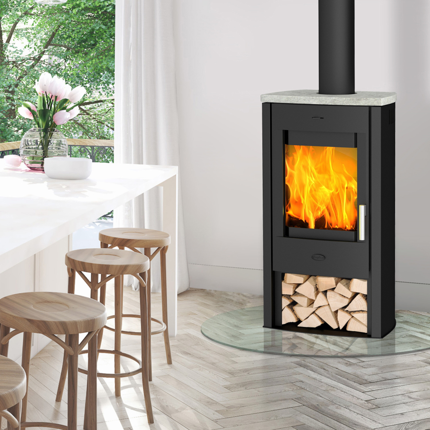 Fireplace Tuvalu Kaminofen Stahl Schwarz | Topplatte Speckstein