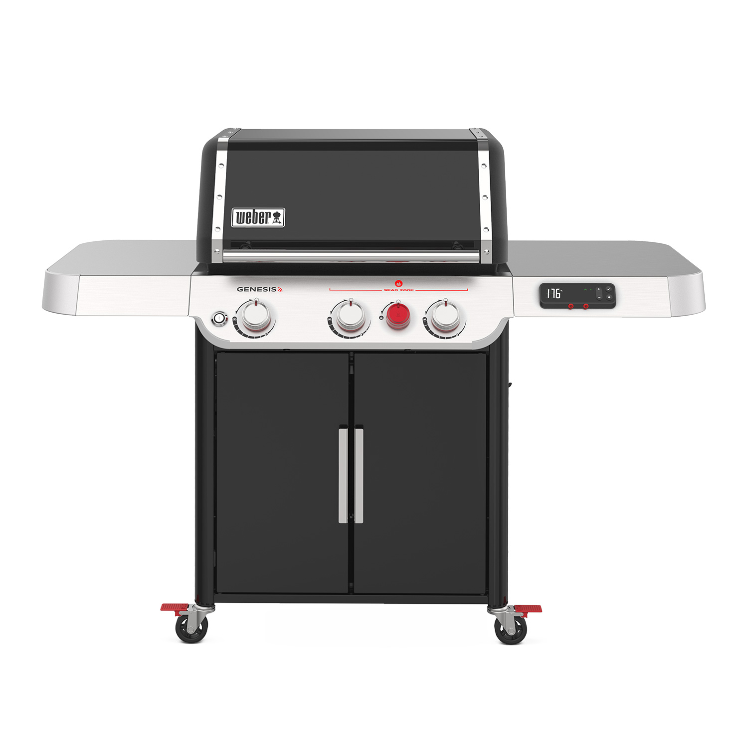 Weber Genesis EX-325S Smart Gas-Grillstation Schwarz + CRAFTED Grillkorb + CRAFTED Glasierter Pizzastein + CRAFTED Sear Grate