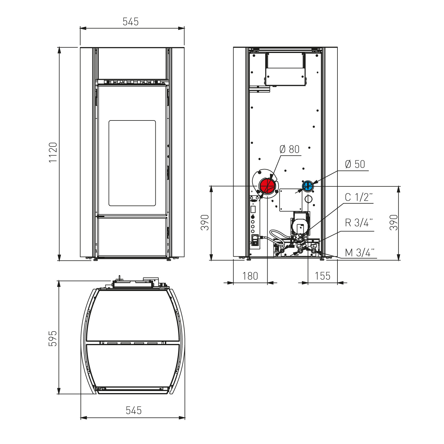 Edilkamin Myrna H 15 Wasserführender Pelletofen Keramik Matthellgrau Komplett-Set Pufferspeicher TPSM 600