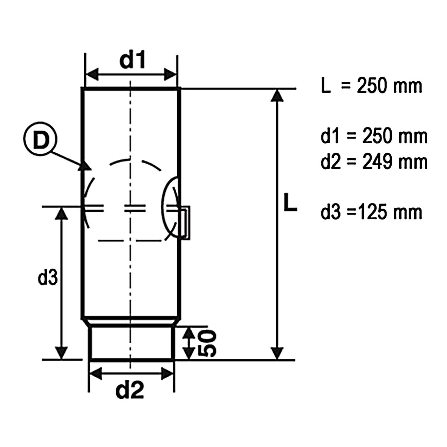 Raik Rauchrohr / Ofenrohr 250mm - 250mm mit Zugregulierung schwarz