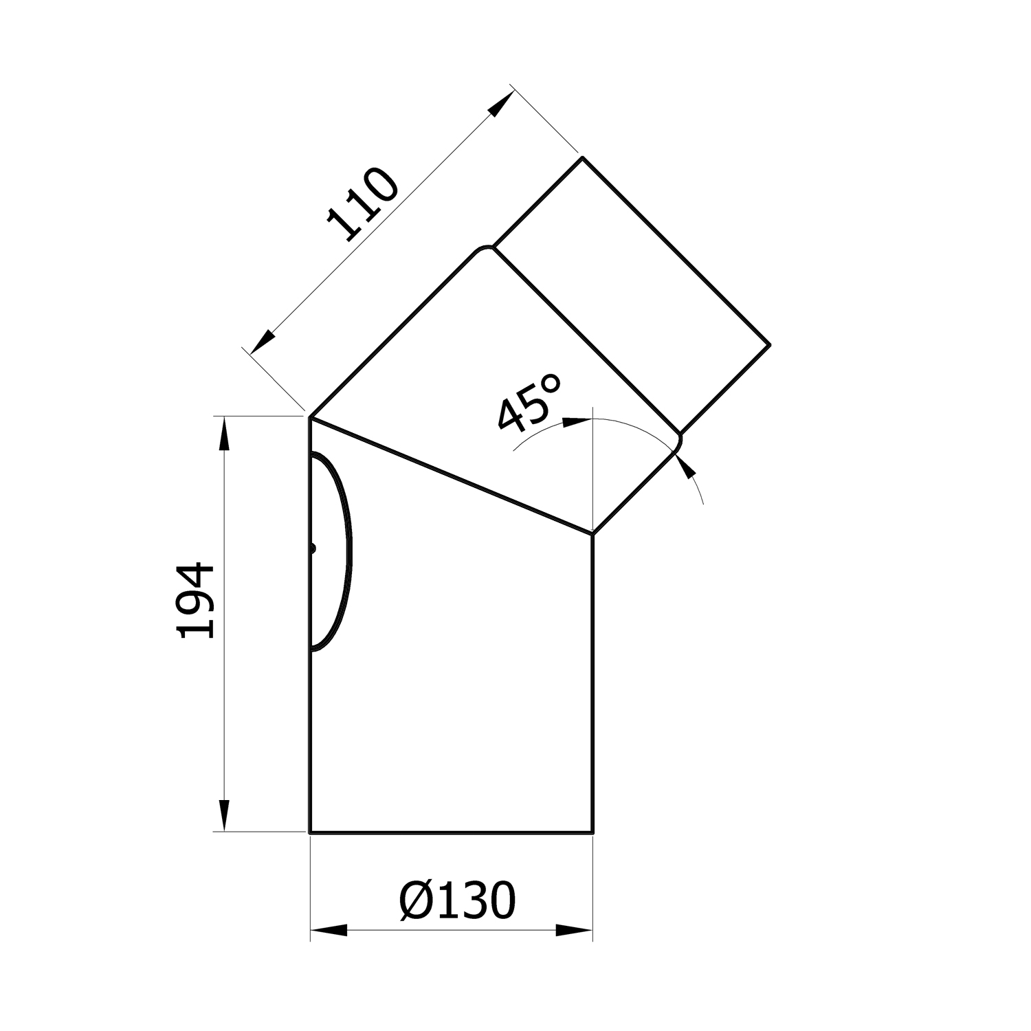 Raik Rauchrohrbogen / Ofenrohr 130mm - 45° mit Reinigungsöffnung gussgrau