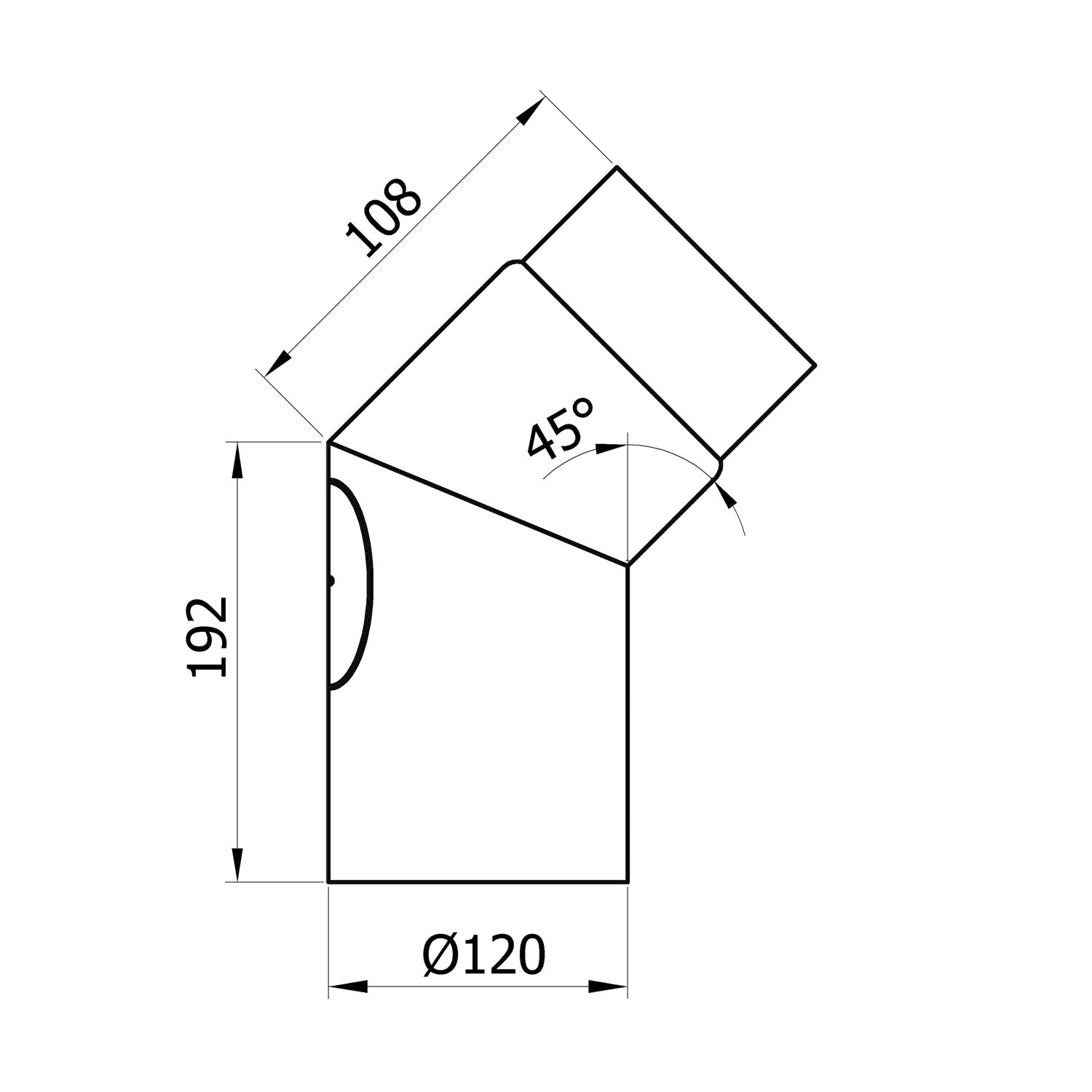 Raik Rauchrohrbogen / Ofenrohr 120mm - 45° mit Reinigungsöffnung schwarz