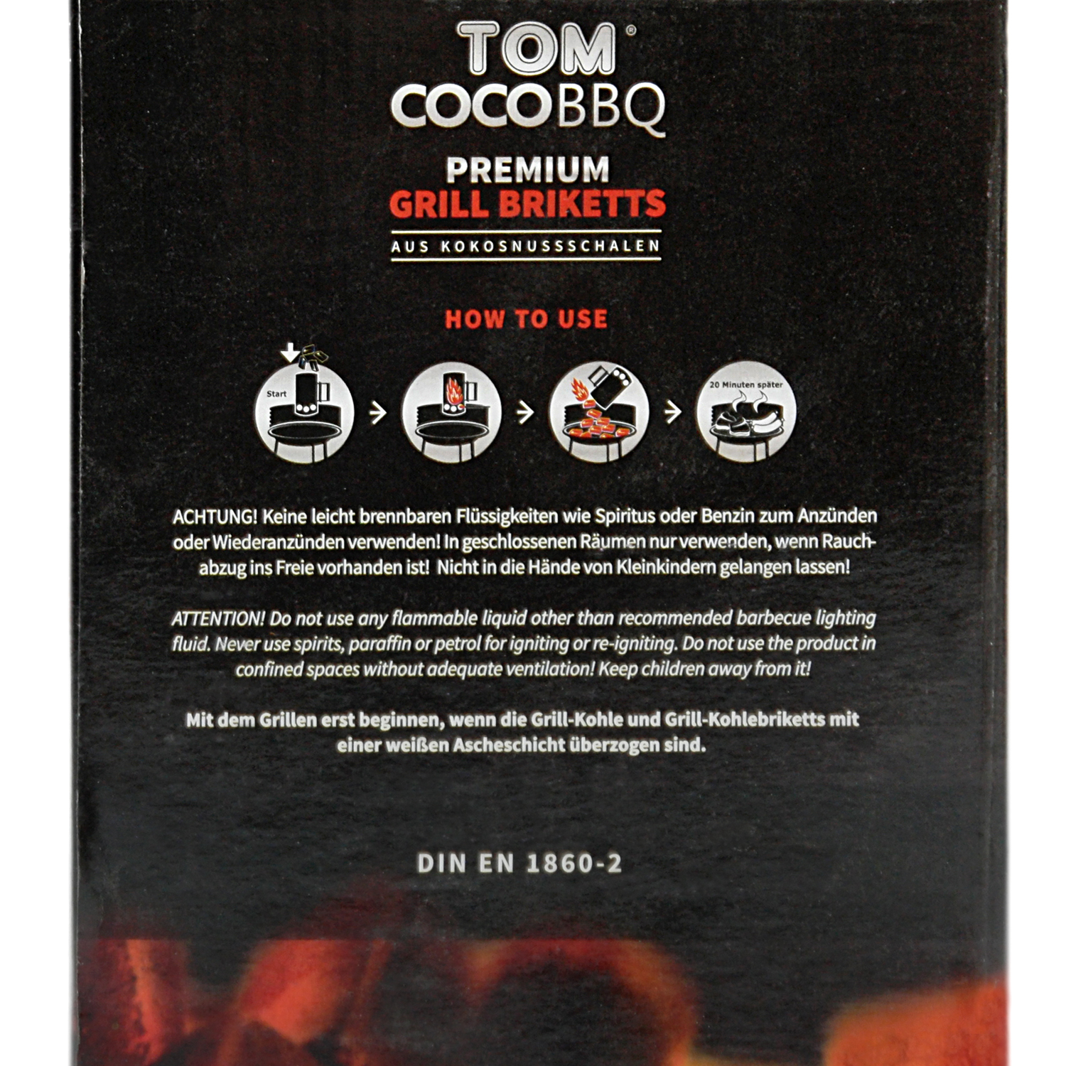 TOM COCO Grill-Kokoskohle Briketts, Quader, 2 x 4 kg (8 kg)