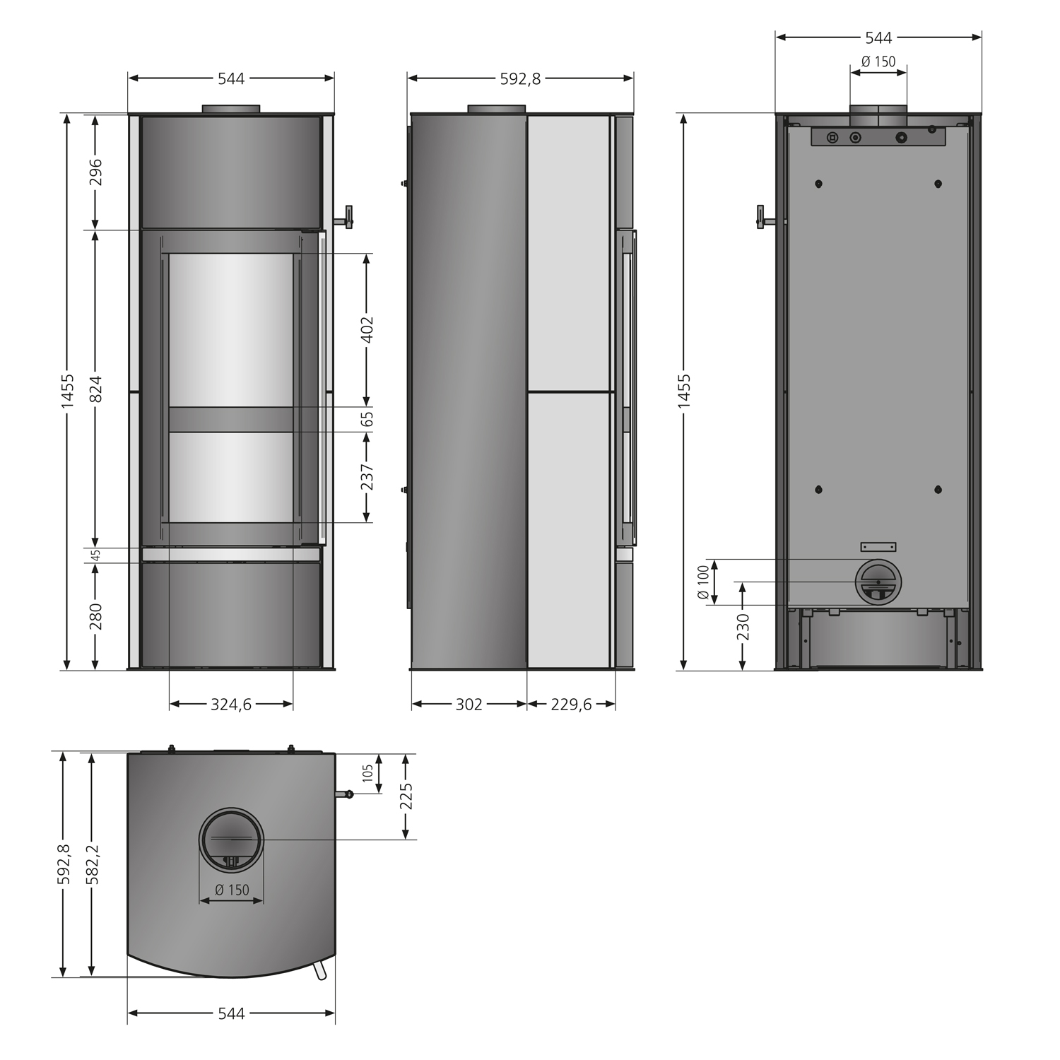 Oranier Hektos Aqua Wasserführender Holzvergaserofen Stahl Schwarz / Kalkstein Creme