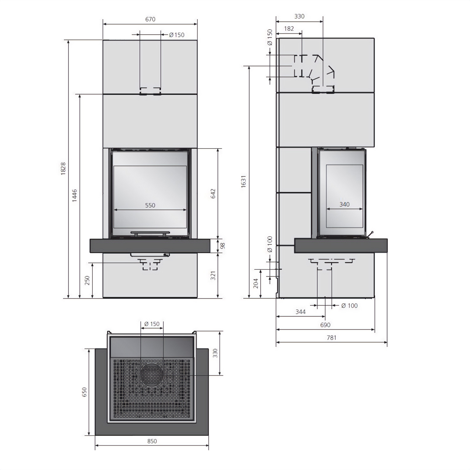 Oranier Club Tre II Kaminbausatz Sims Beton Schiefer