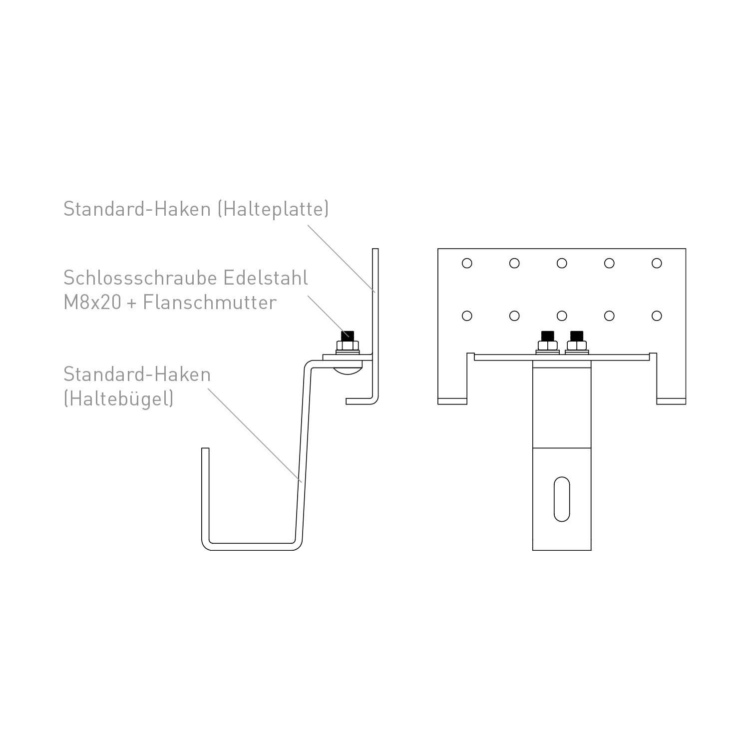 Sunex Standard Schrägdachmontageset 25-60 Grad für 1 Flachkollektor AMP 2.0