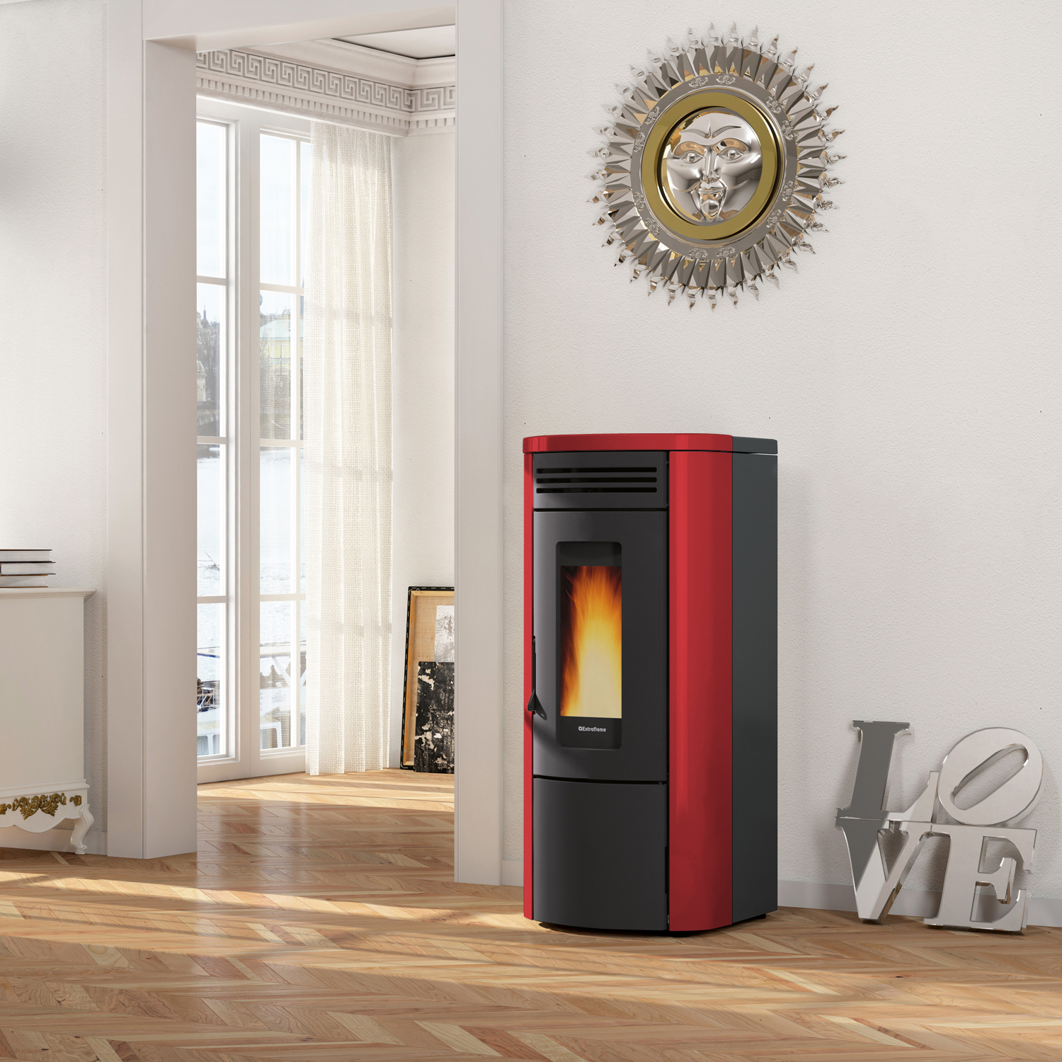 Extraflame Costanza Idro wasserführender Pelletofen bordeaux