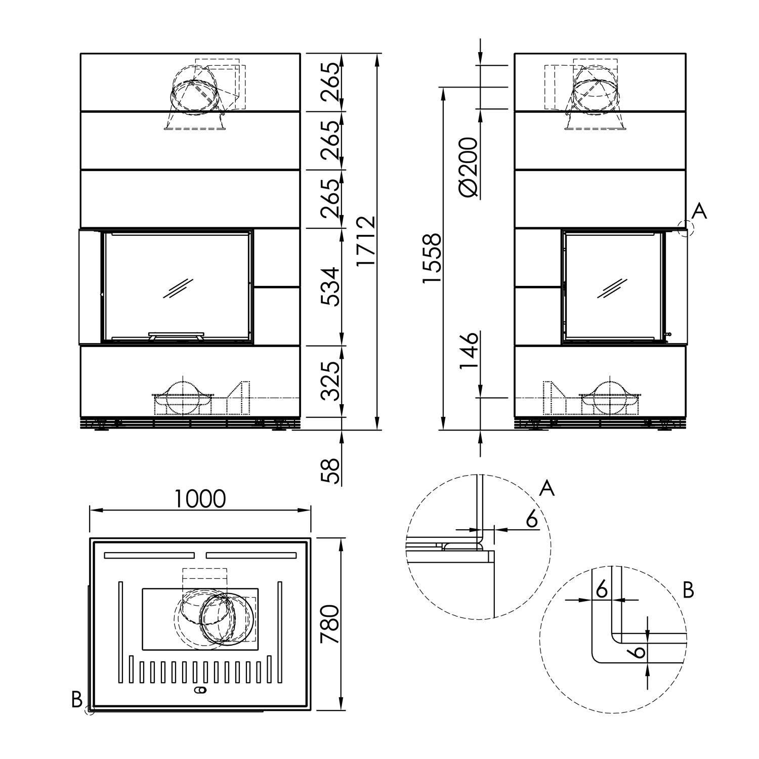 Spartherm wasserführender Kaminbausatz SIM 1/3 Varia 2Lh-4S H2O Natur