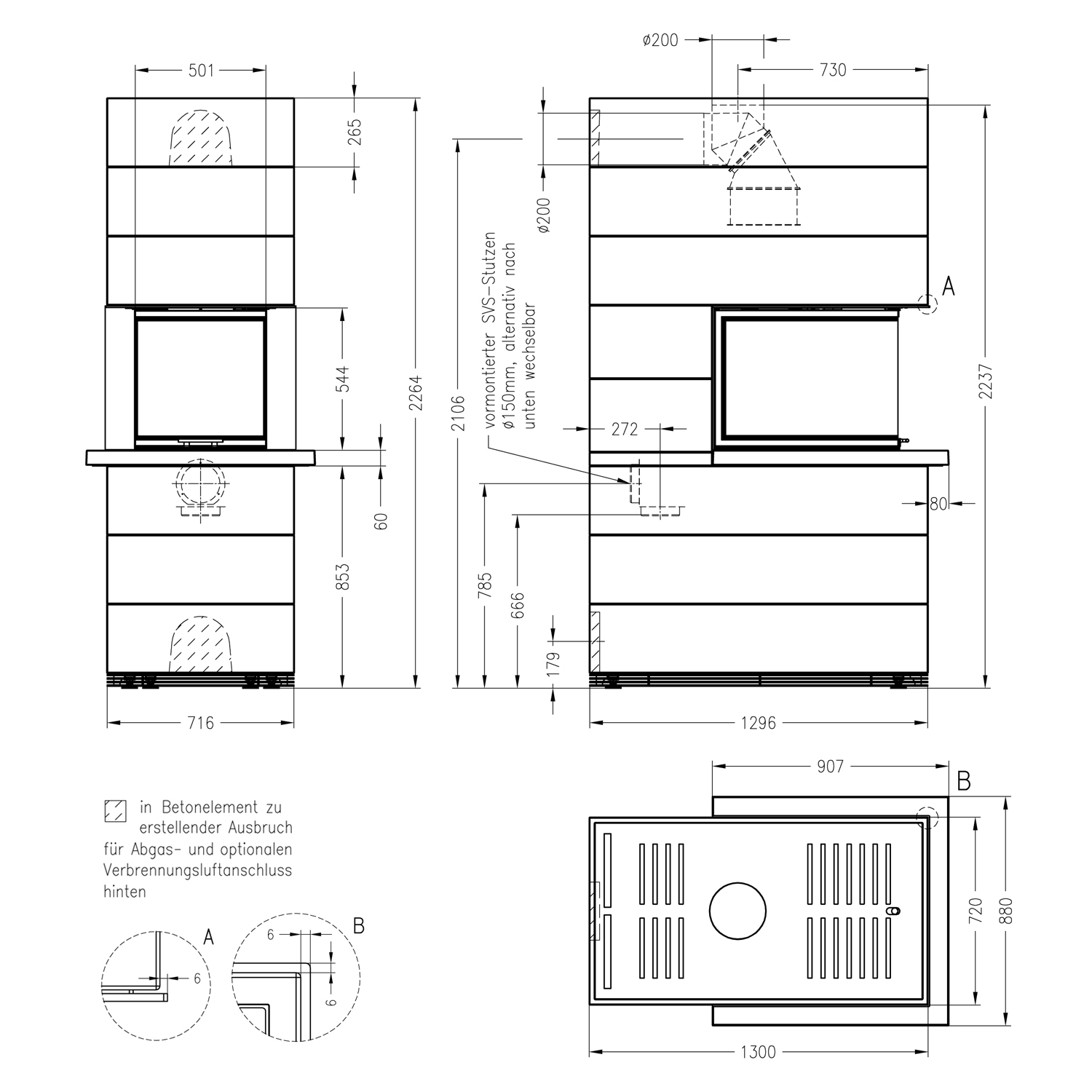 Spartherm Kaminbausatz SIM 1/3/Arte U-70h-4S Natur