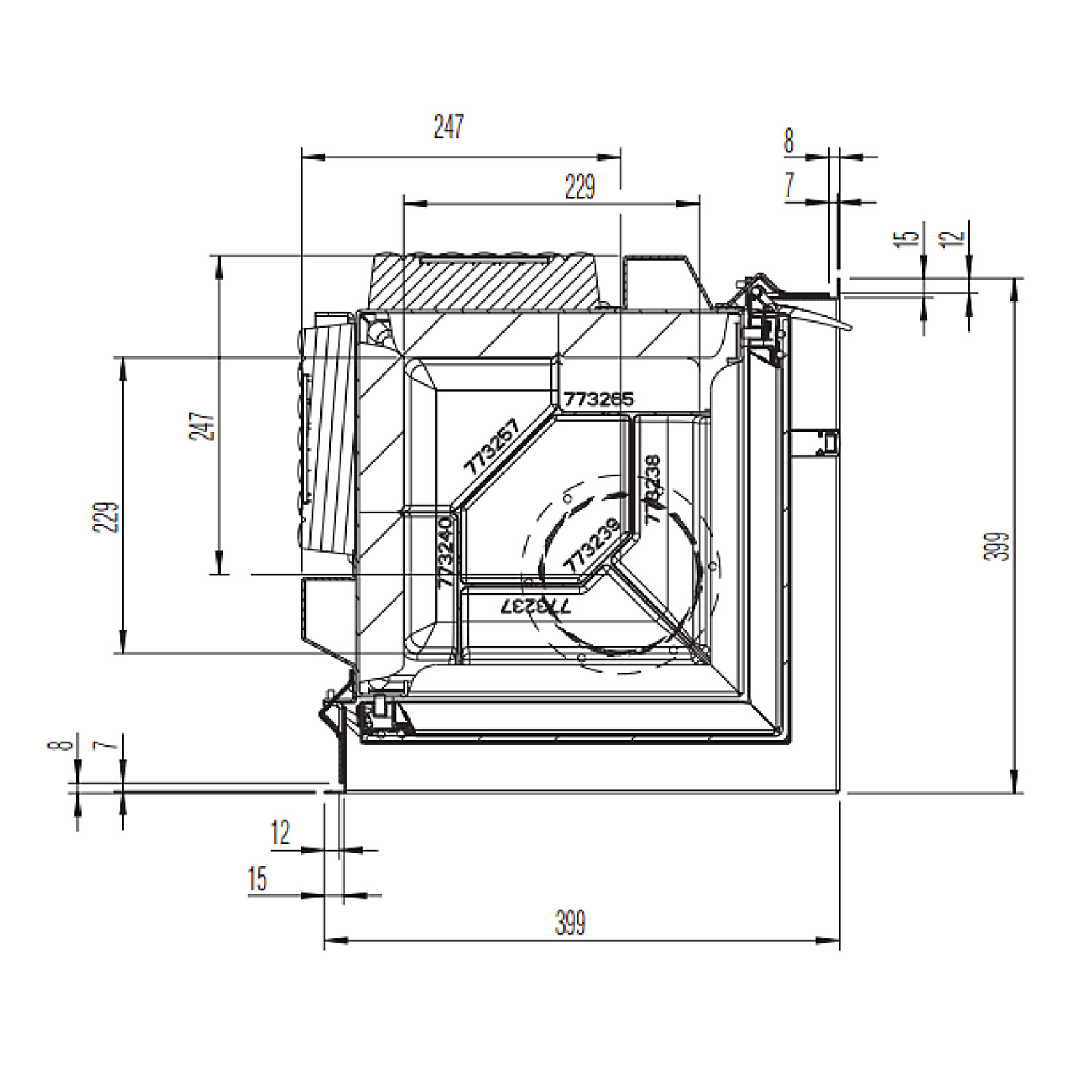 Austroflamm 38x38x57 K 2.0 Kamineinsatz Ecke links